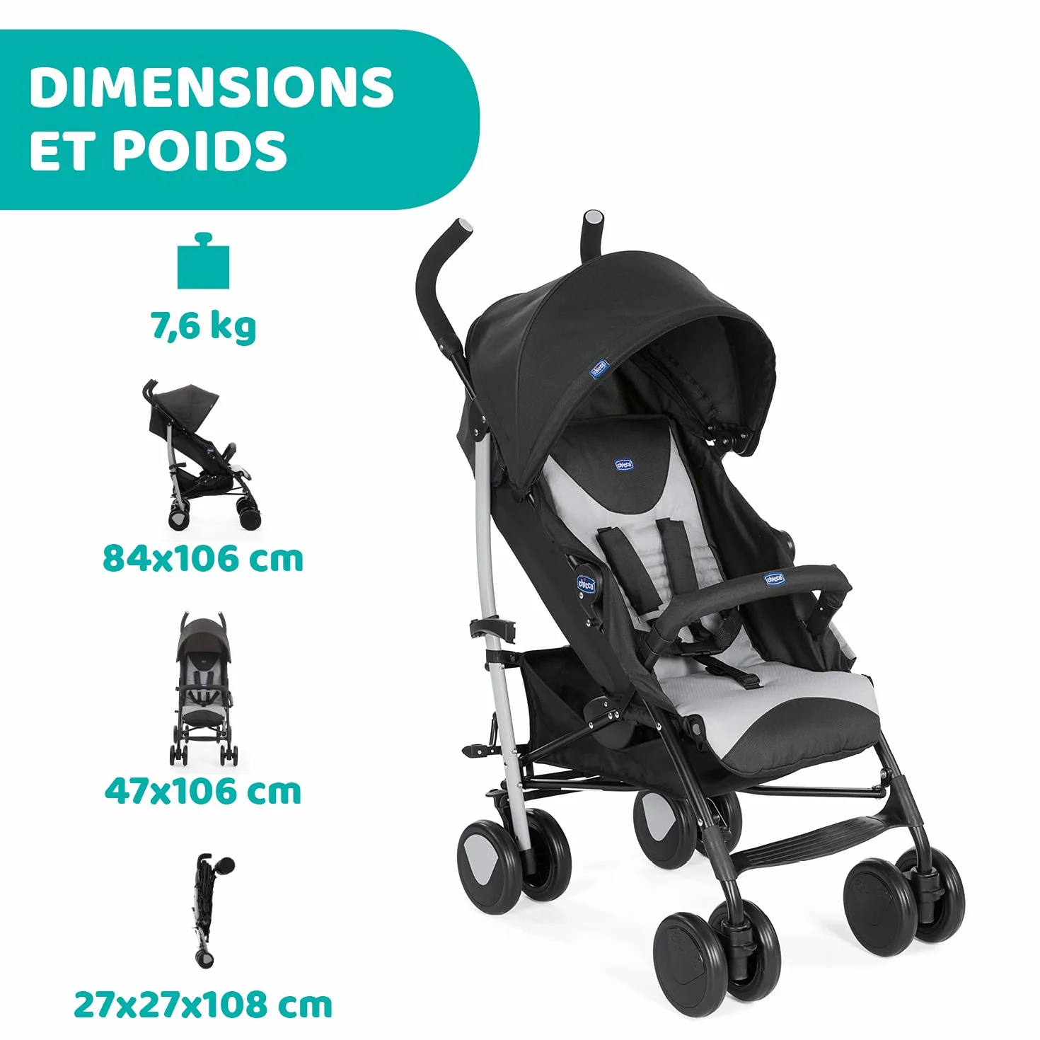 Chicco Echo Passeggino con Manicotto, Grigio