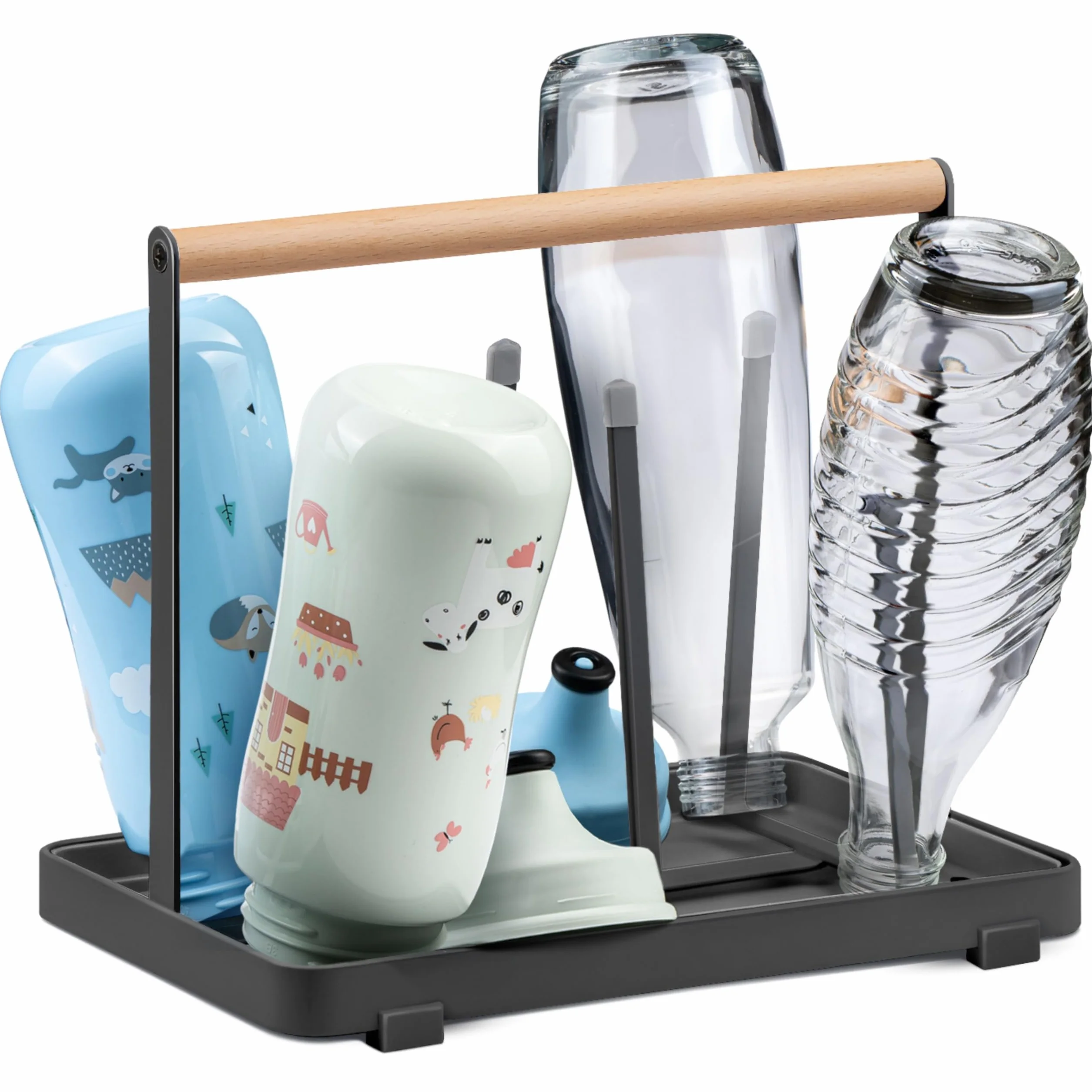 D&D Living Portabottiglie All-in-One per SodaStream - Scivolo di Asciugatura per Bottiglie di Tutti i Tipi: Duo, Crystal, Easy, Bottiglie per Bevande e Biberon - Stendino Universale (Metallo, Nero)