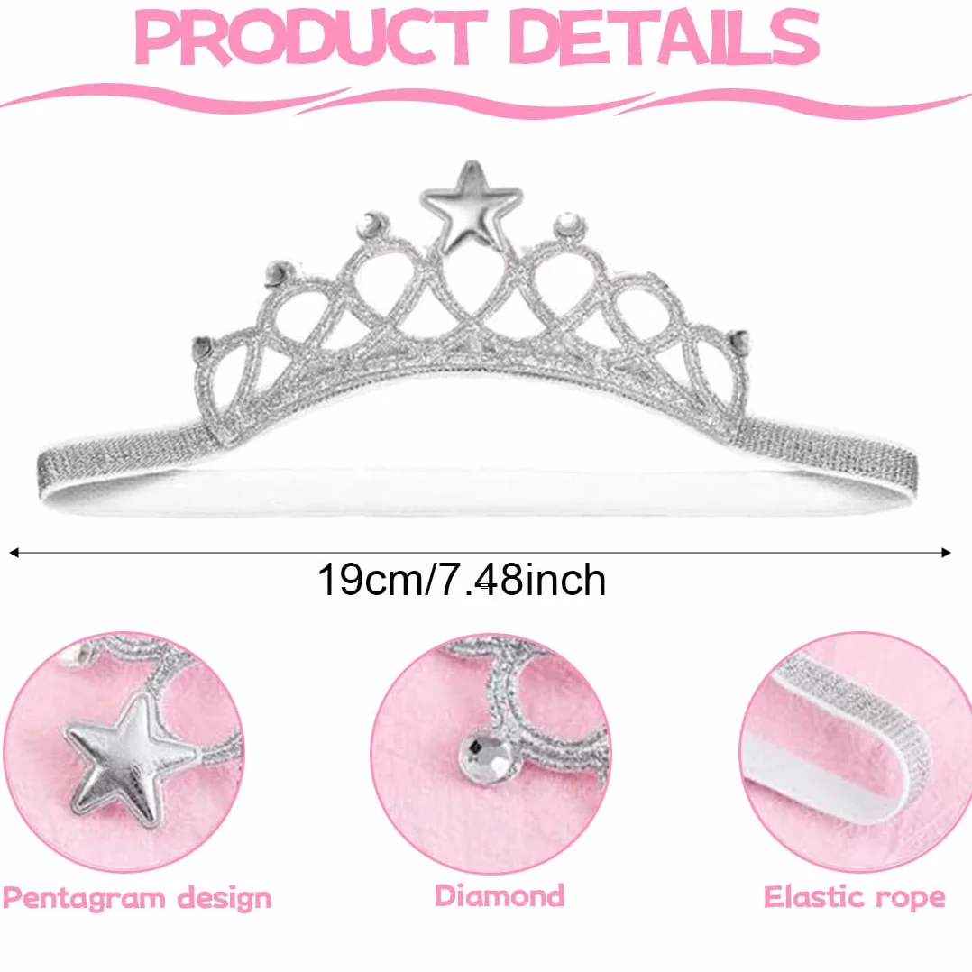 3 Pezzi Fascia Capelli Neonata, Corona Principessa Fascia, Corona Fascia Neonato, Accessori per Bambina, Per Compleanni, Feste, Morbido, Cotone, Elastico, Grazioso(Oro, Argento, Rosa)