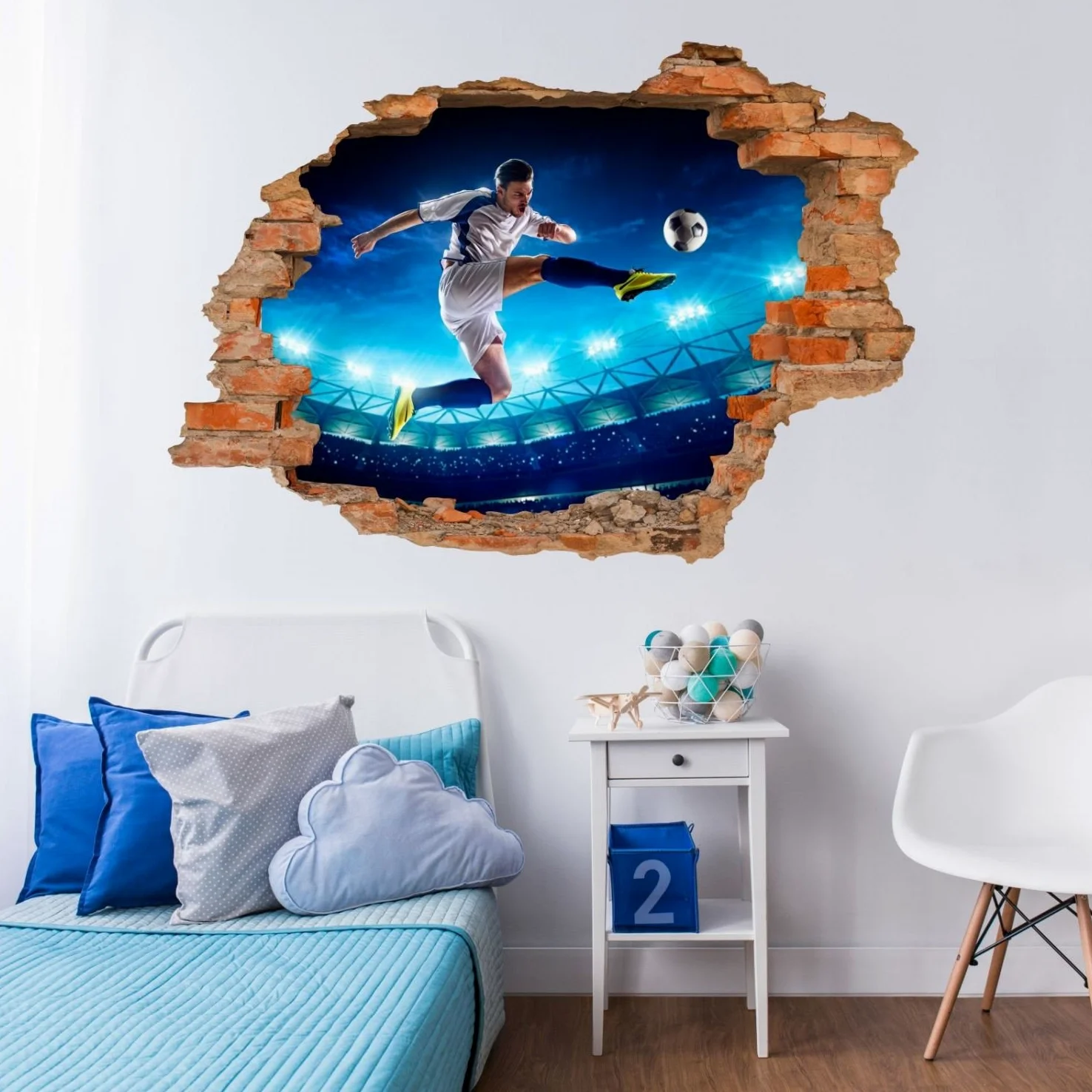 nikima 032 - Adesivo da parete per cameretta bambini, motivo: calciatore - foro nella parete - in 6 misure - Fantastici adesivi e adesivi per la cameretta dei bambini - dimensioni 1250 x 870 mm
