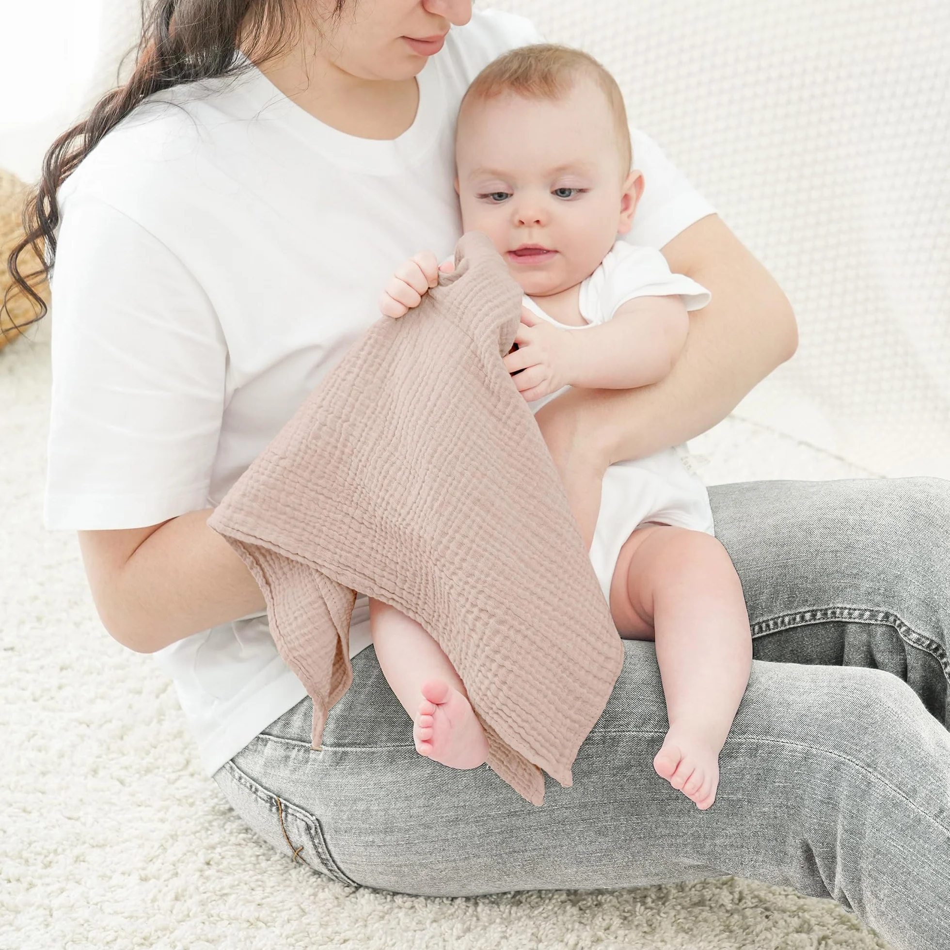 bearmoss Bambino in Mussola Per Neonati Set 4 Pezzi 60x60CM, 100% cotone Super Morbido Assorbente in Mussola A Grana Per Neonati Per Bambine E Ragazzi(Marrone)