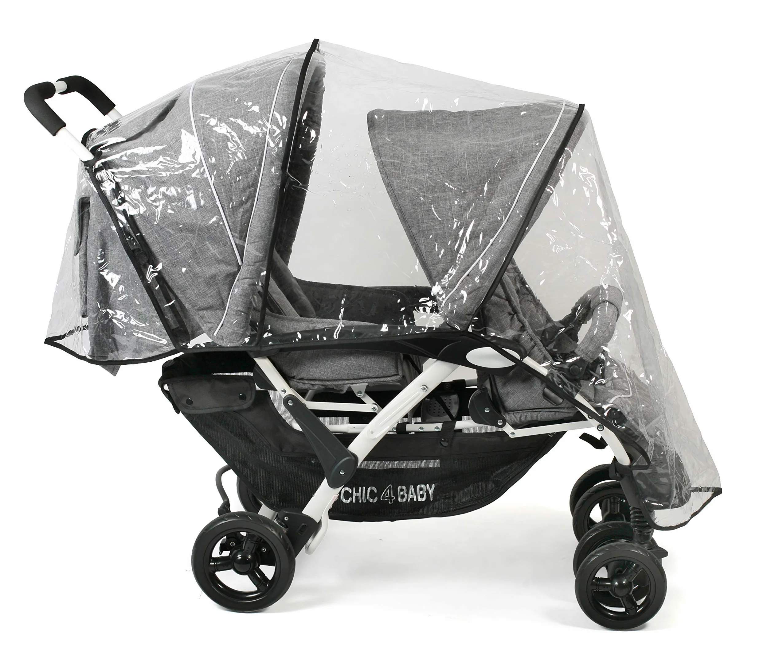 CHIC 4 BABY - Passeggino gemellare DUO con borsa e parapioggia, passeggino per due fratelli