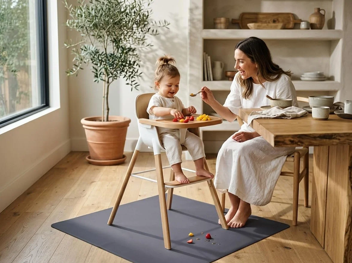 WOMUMON - Tappetino per lo svezzamento sotto il seggiolone, per attività artistiche e artigianali, lavabile, impermeabile, antiscivolo, protegge il pavimento dagli schizzi e dalle fuoriuscite, per