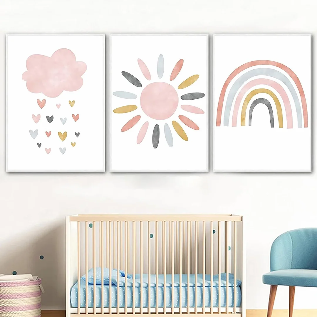 Set di 3 poster arcobaleno，Quadri Cameretta Bambino Poster Cameretta，decorazione per la cameretta dei bambini，formato A4