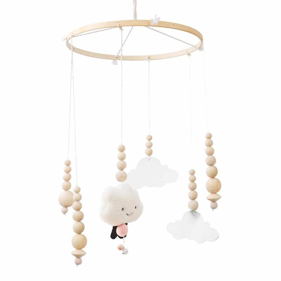 Kit telaio mobile in legno fai-da-te, campana a vento per culla, stella di perline in legno naturale artigianale, appendiabiti campana da letto, decorazioni per la casa cameretta regalo per bambini