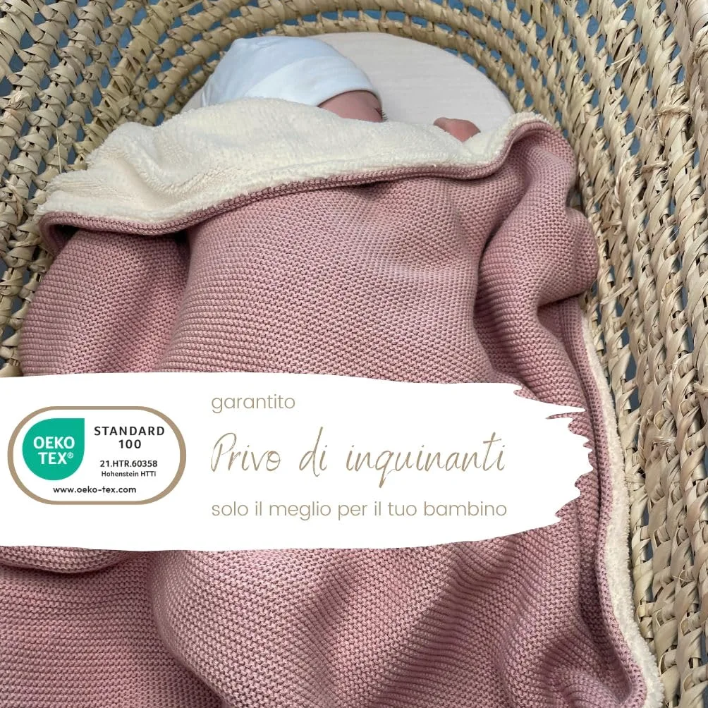 DIKOS Coperta invernale per neonati, di alta qualità, colore: rosa scuro, morbida coperta invernale per neonate, in cotone biologico e caldo pile (Oeko-Tex 100), regalo elegante per la nascita (rosa)