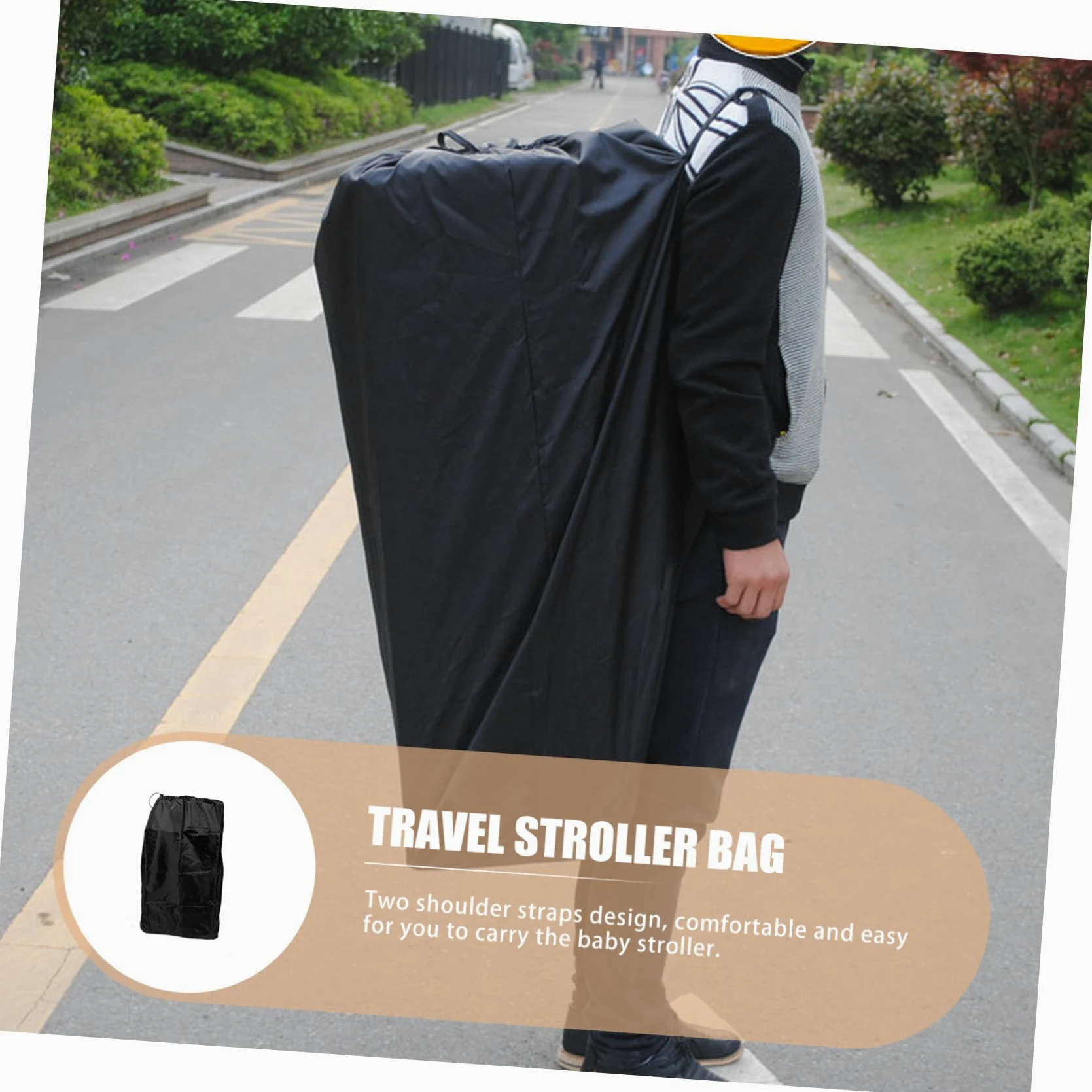 NUOBESTY Borsa da Viaggio Nero Chiusura a Coulisse Bloccabile in Nylon e Tracolle Regolabili e Protezione Durante Trasporto per Passeggino per Viaggi Aerei
