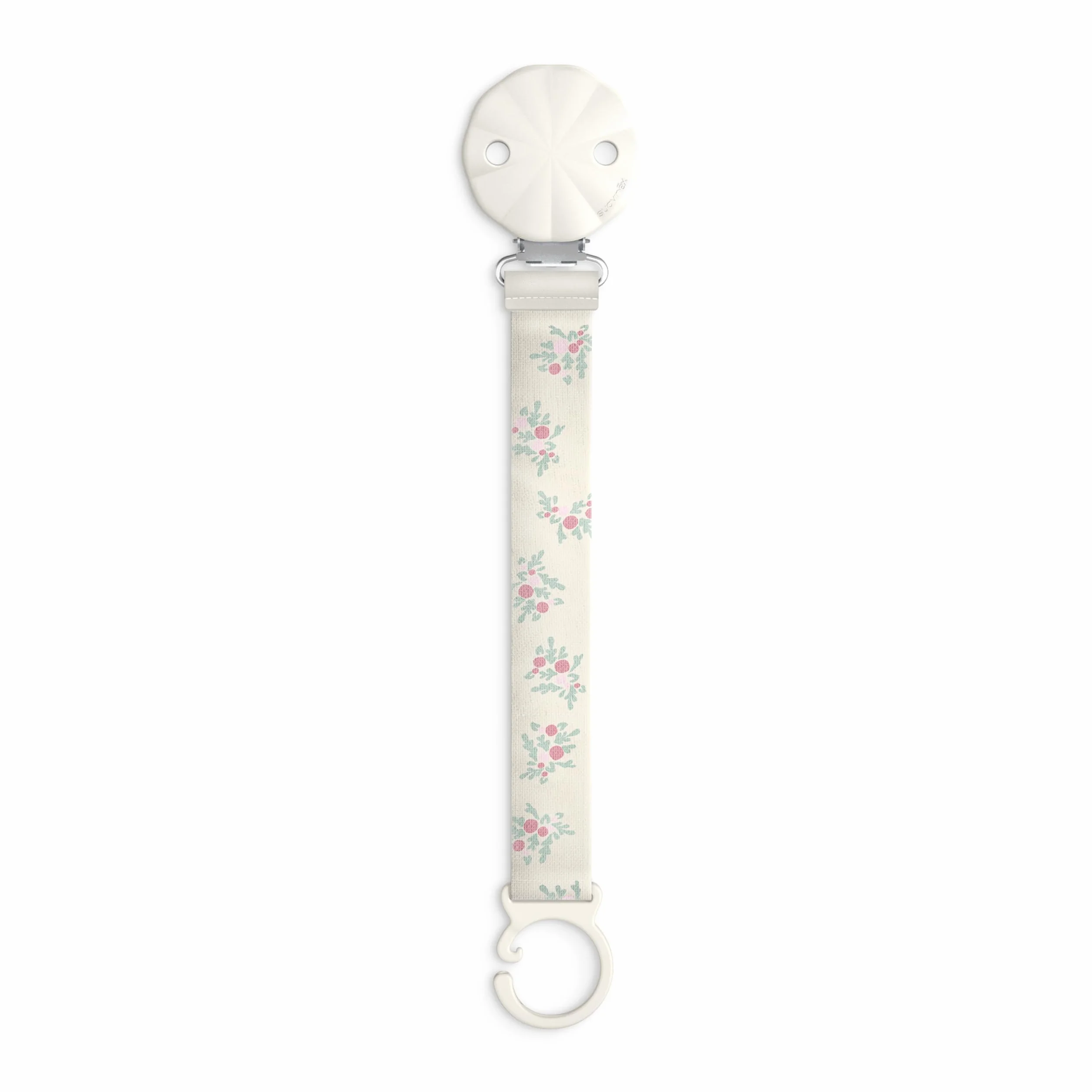 Suavinex, Portaciuccio in tessuto per neonati, morbido e flessibile, nastro con decoro su due lati, clip per ciuccio con pinza. Per neonati +0 mesi, adatto per neonati, Poetry Rosa