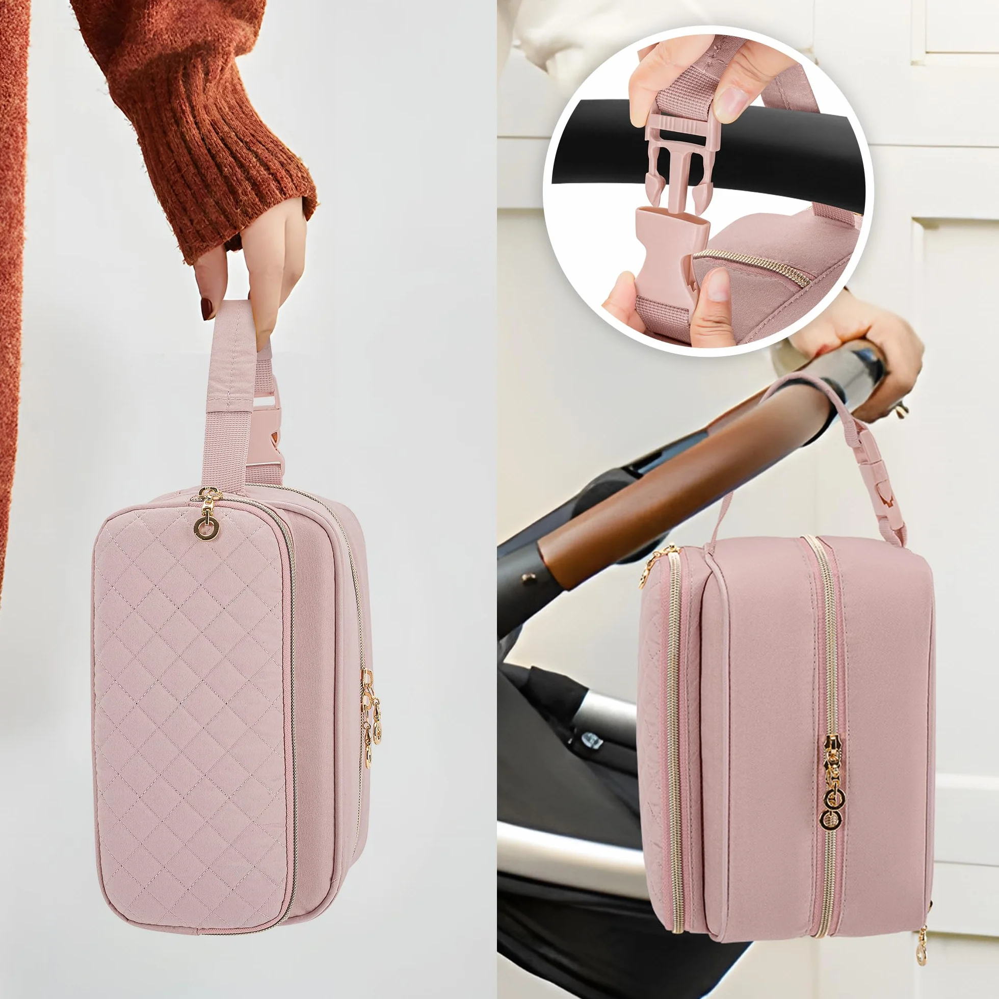 Damero Borsa Termica per Latte Materno con 4 Pacchetti di Ghiaccio, Borsa Termica per Biberon di Latte Materno per Biberon da Viaggio per Madre Che Allatta, Rosa