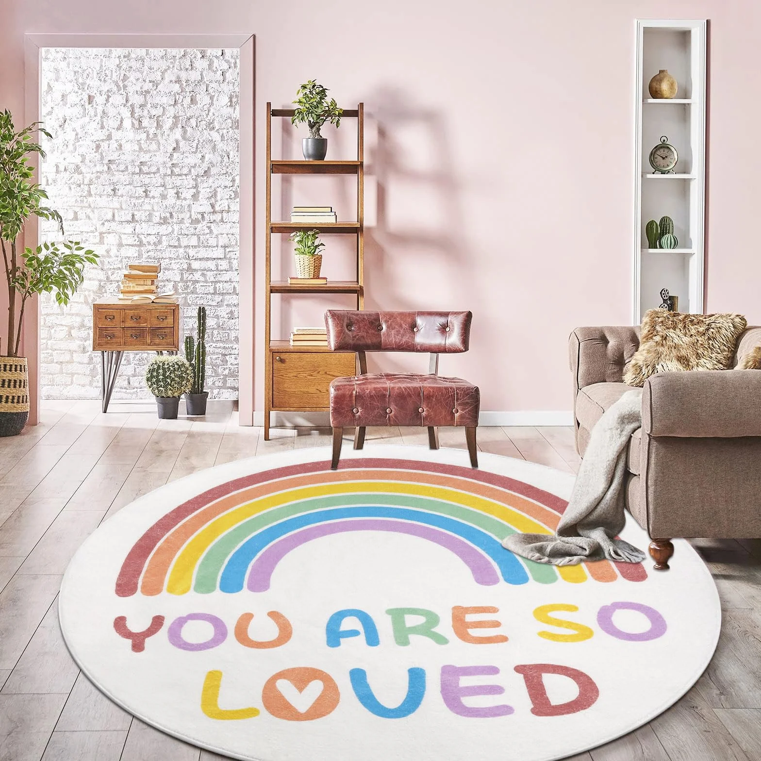 Enyhom Tappeto rotondo da 120 cm, motivo arcobaleno, per cameretta dei bambini, morbido, antiscivolo, lavabile in lavatrice, per gattonare