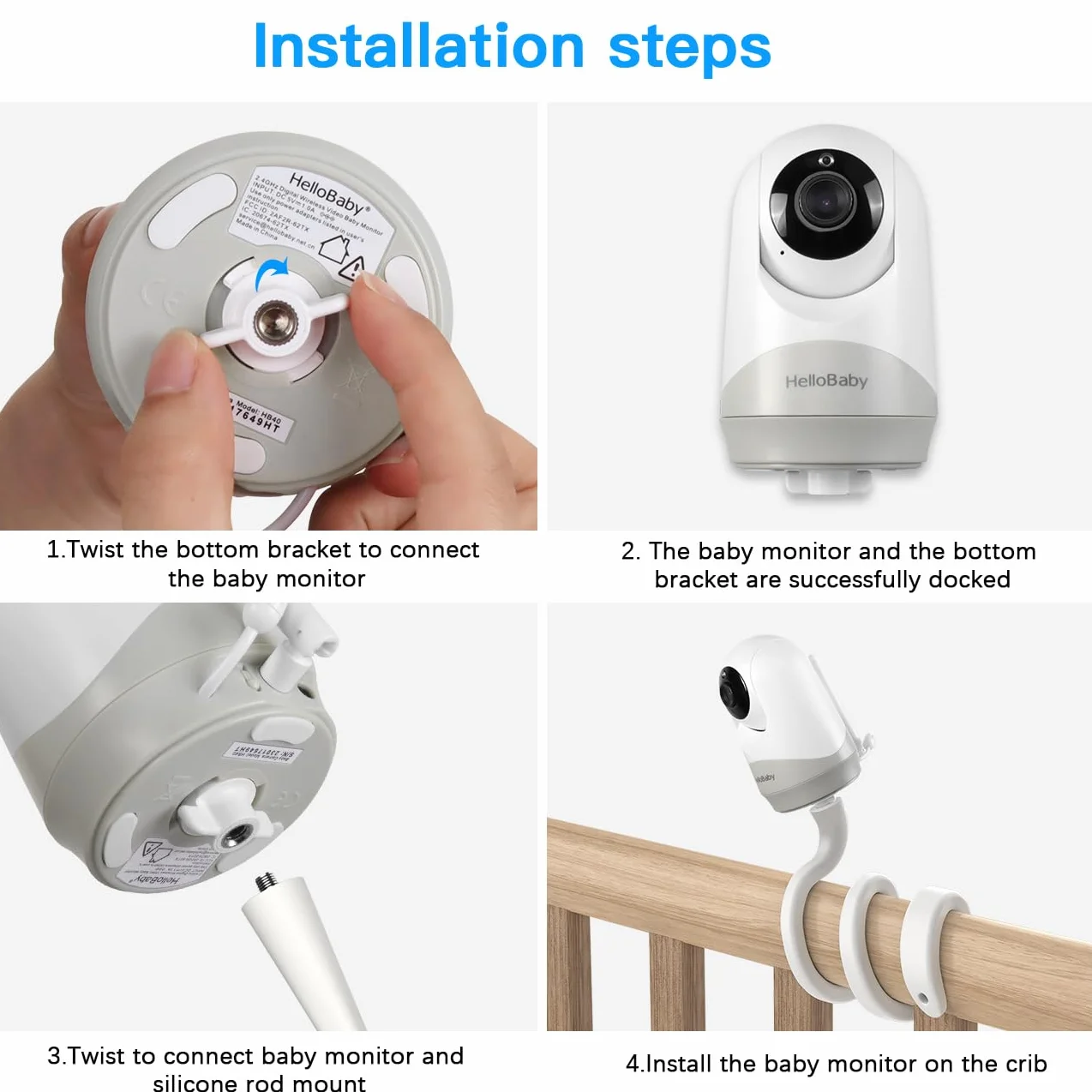 Supporto per baby monitor Hello Baby Video, supporto flessibile per baby monitor Baby Monitor Supporto per videocamera per lettino, compatibile con HelloBaby Monitor