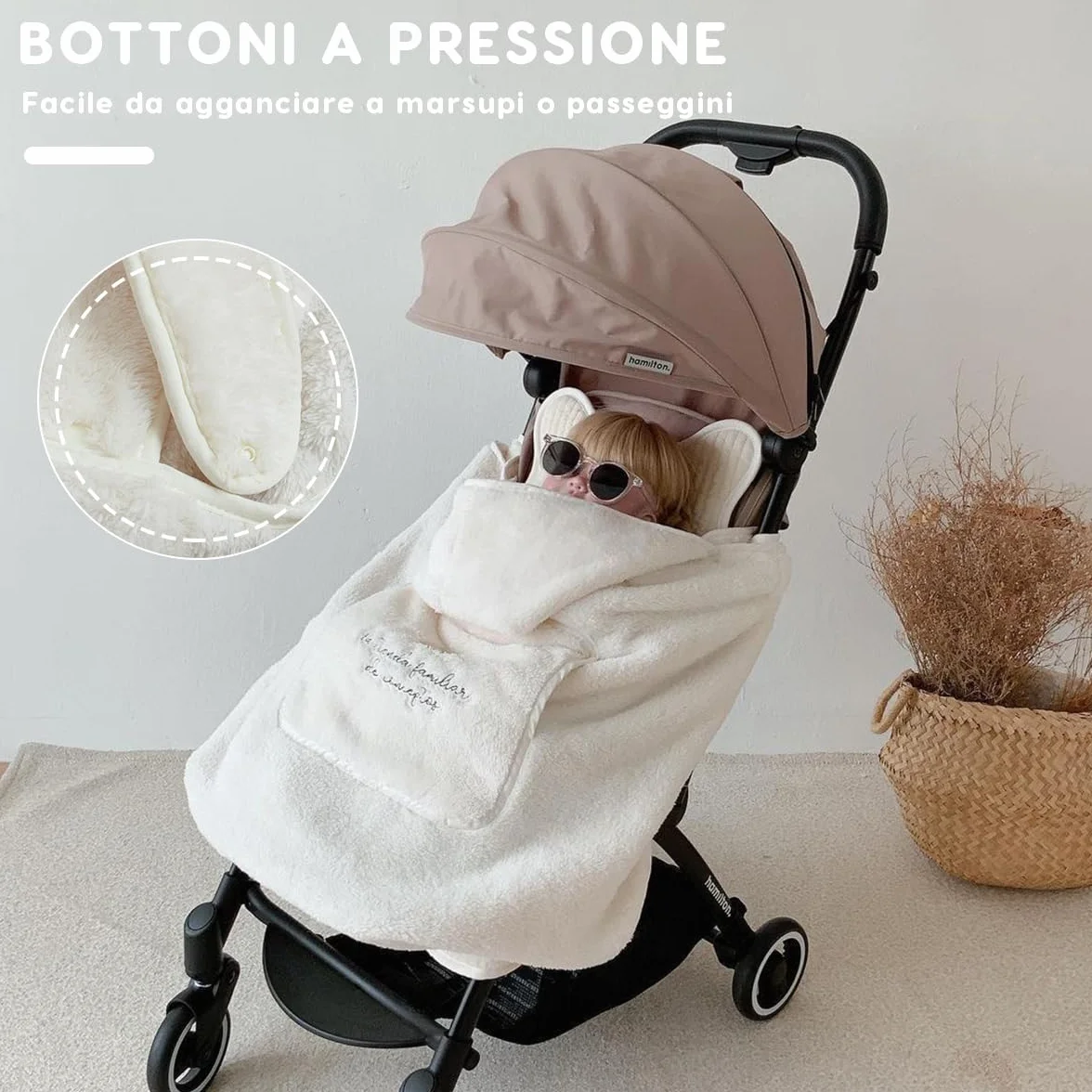 SONARIN Carina Copertina per Marsupio,Caldo Antivento Copri Marsupio,Universale Copertura Mantello con Cappuccio Cover Invernale per Fascia Portabebè con Tasca Frontale(Orso)