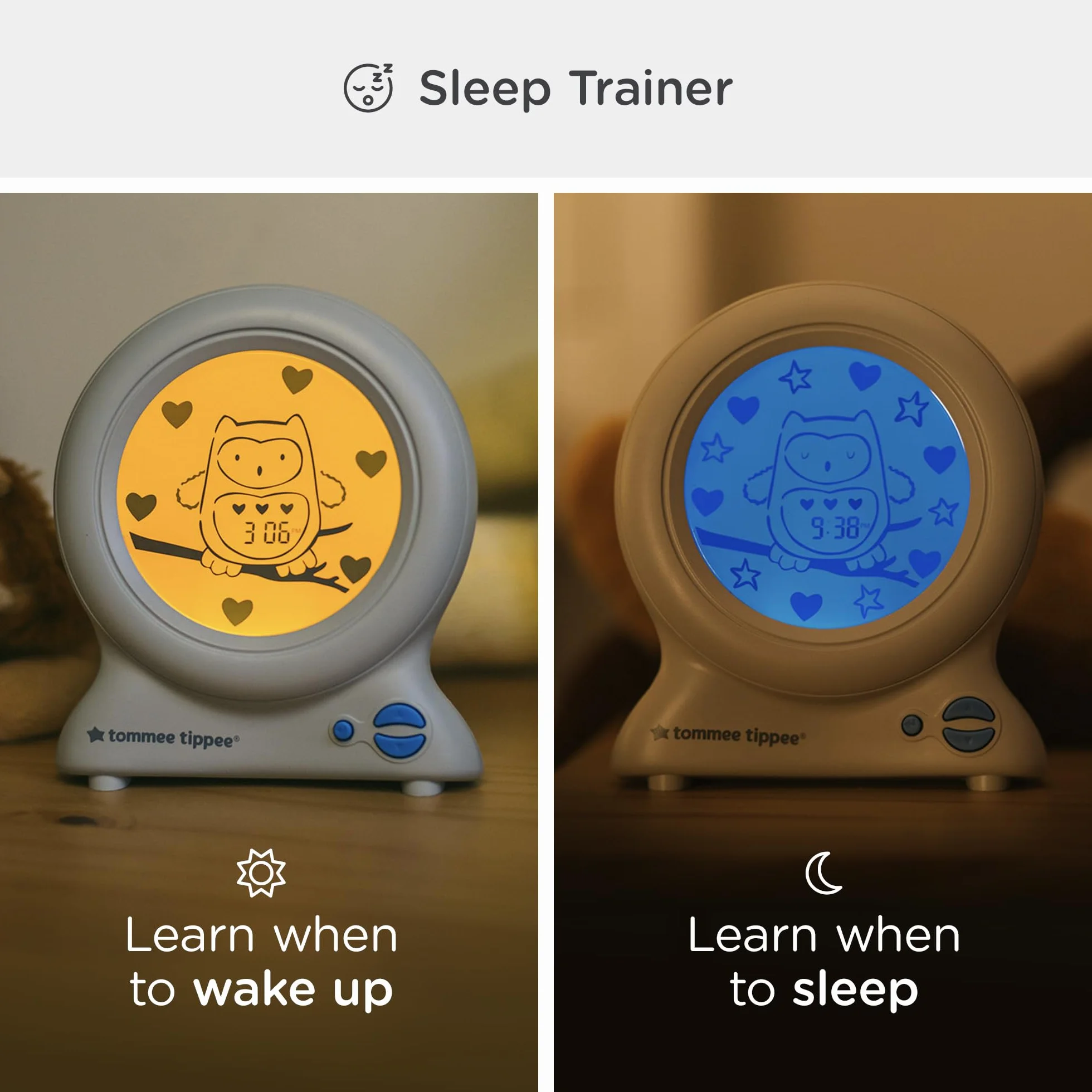 Tommee Tippee Groclock Sleep Trainer Orologio Sveglia e Luce Notturna per Bambini Piccoli Alimentazione USB