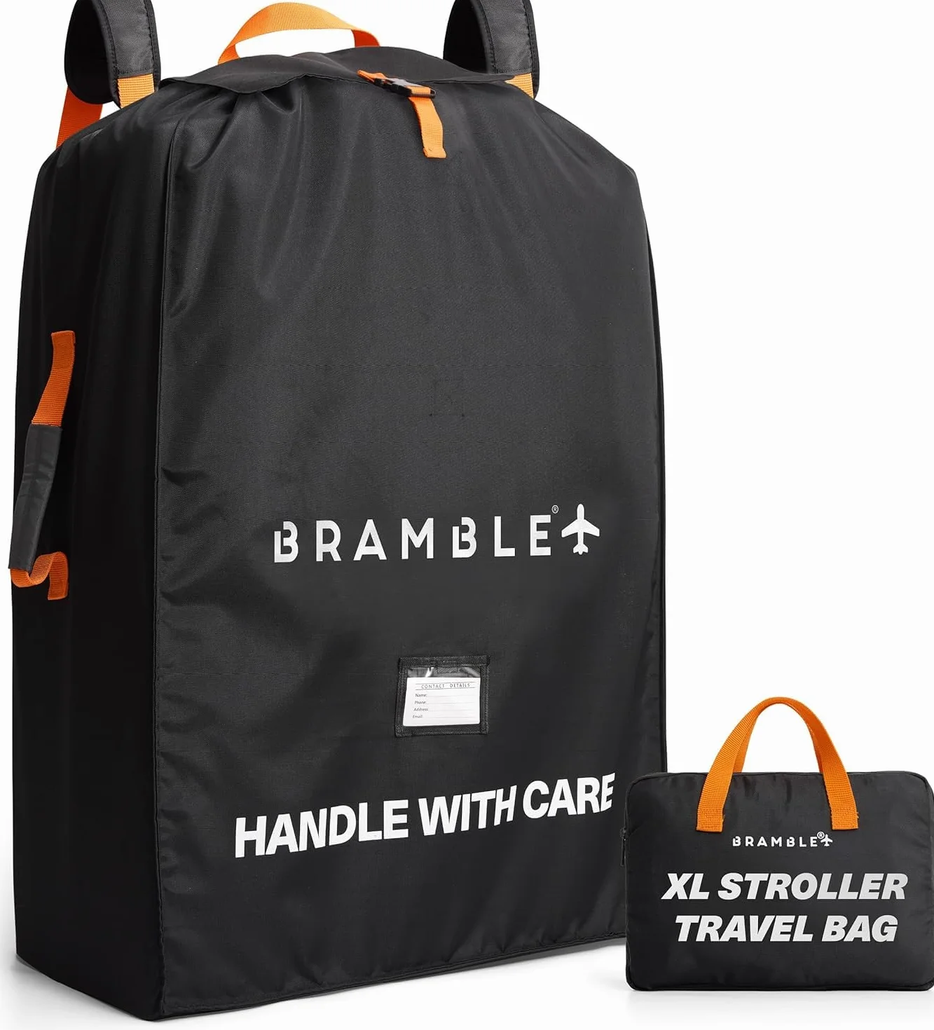 Bramble - Borsa da Trasporto Passeggino Gemellare XL per Aereo Gate Check - Nylon Balistico Idrorepellente con Spallacci Neoprene, Sacca & Finestra ID - 100 x 65 x 40 cm (Nero)