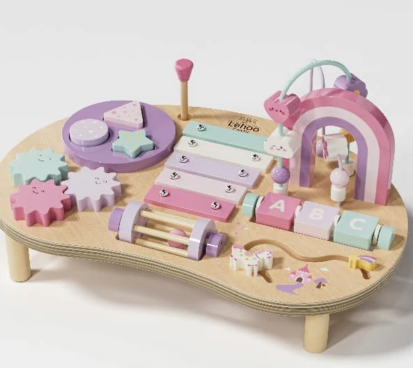 Lehoo Castle Tavolo di attività in legno per bambine, regalo di compleanno | Con giocattolo educativo e motorico per 1-3 anni