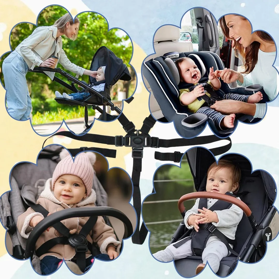 1 Pezzo Seggiolone Foppapedretti Ricambi, Cintura Sicurezza Regolabile 5 Punti Per Passeggino E Seggiolone, Larghezza 2.5Cm, Colore Nero