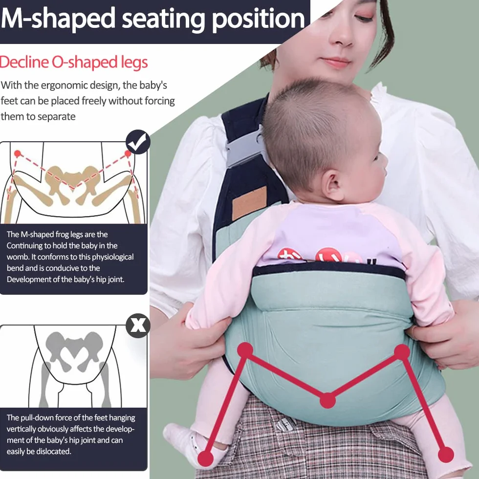 Imbracatura traspirante per neonati, marsupio regolabile, marsupio avvolgente, ad asciugatura rapida, spallacci spessi per bambini da 0 a 36 mesi (Verde A)