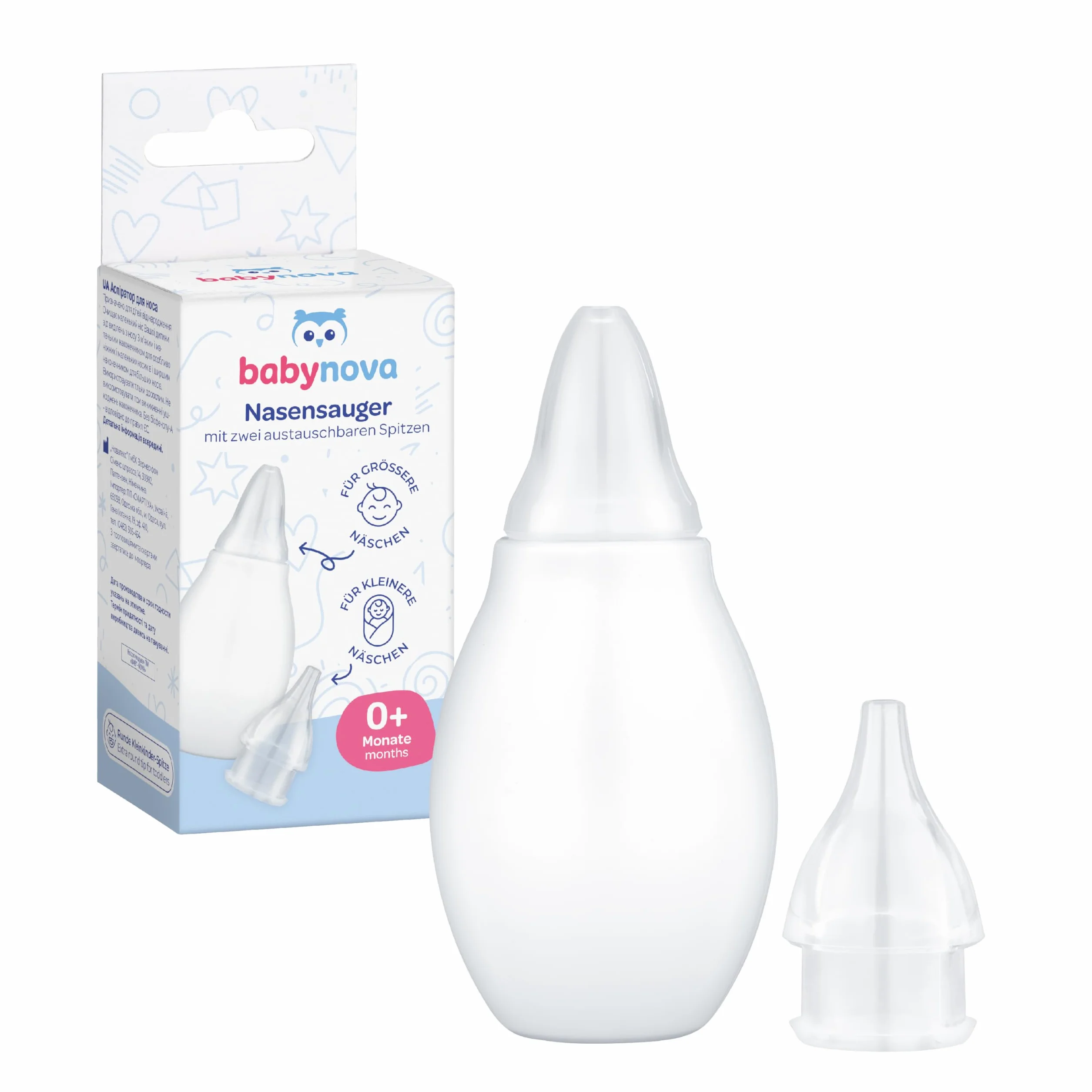babynova Aspiratore Nasale con Due Beccucci per Neonati e Bambini Piccoli – Per una Rimozione Delicata del Muco Nasale – Senza BPA