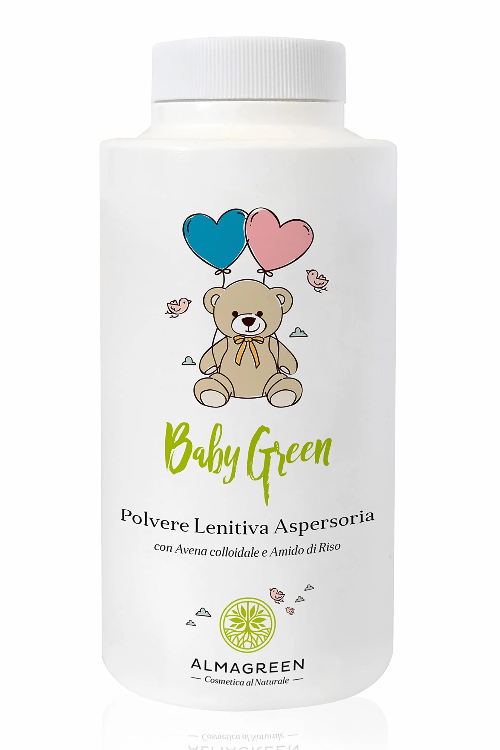 Almagreen Polvere aspersoria lenitiva e protettiva, Talco per cambio pannolino e bagnetto bimbi, 150 gr