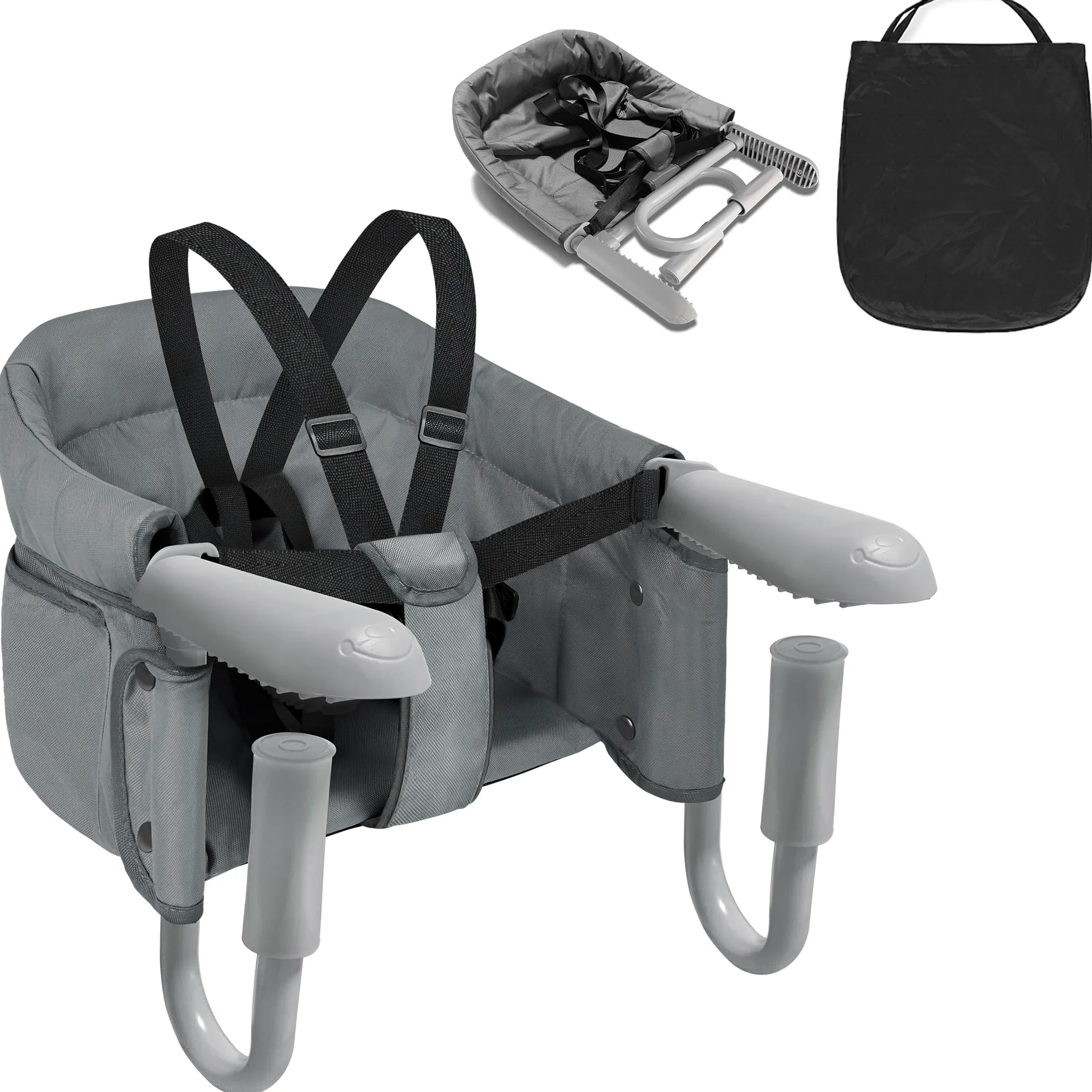 Seggiolini da Tavolo Pieghevoli per Bambini con Cintura di Sicurezza a 3 Punti e Morsetti Antiscivolo Ergonomici Rialzi Sedia Fino a 15KG per la Sala da Pranzo, Casa e i Viaggi (Grigio)