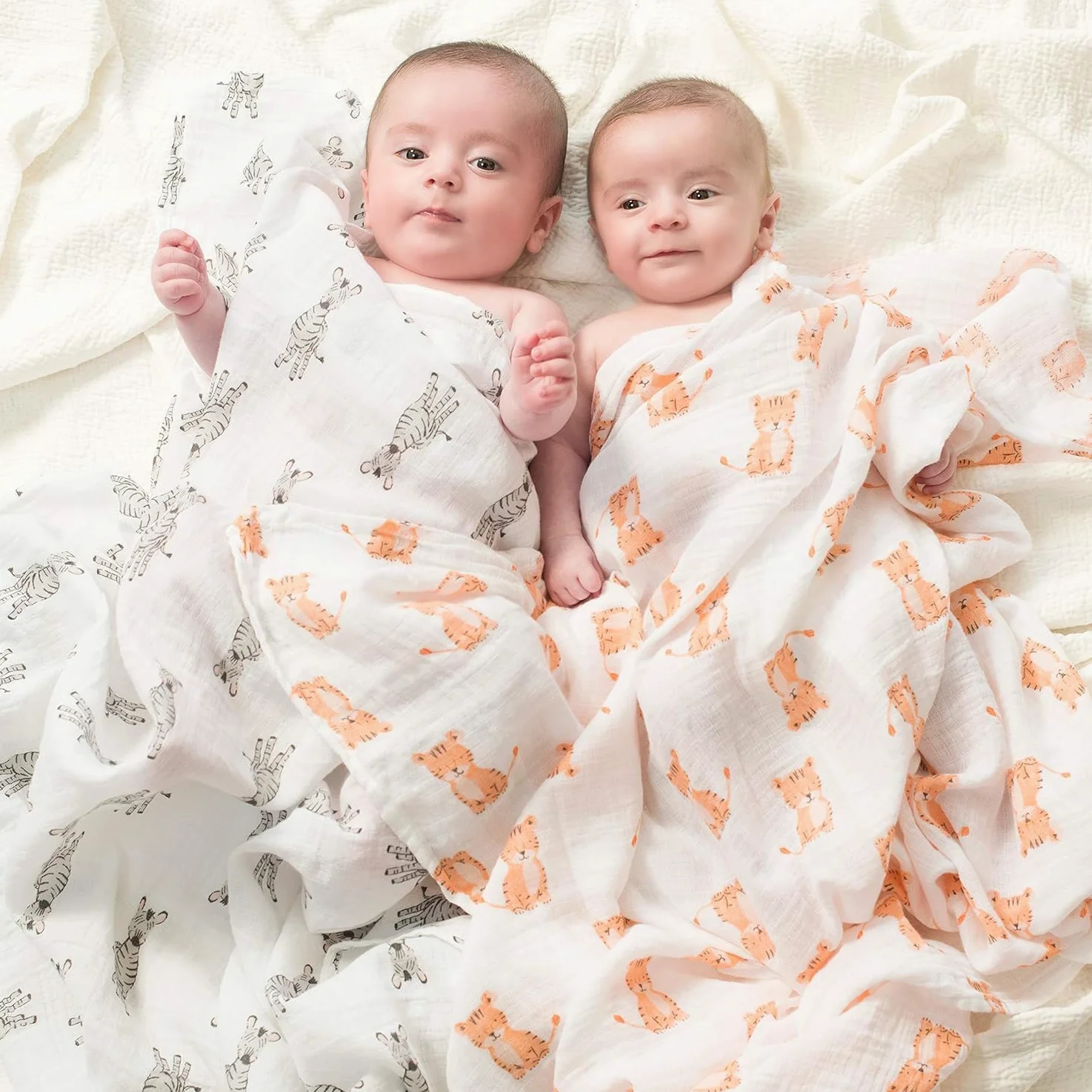 aden + anais Safari Swaddle Coperta – Confezione da 4 | Grande 100% mussola traspirante – Set per neonati e ragazzi | Zebra, Tigre & Elefant Animal Design | Dormire neonati e bambini