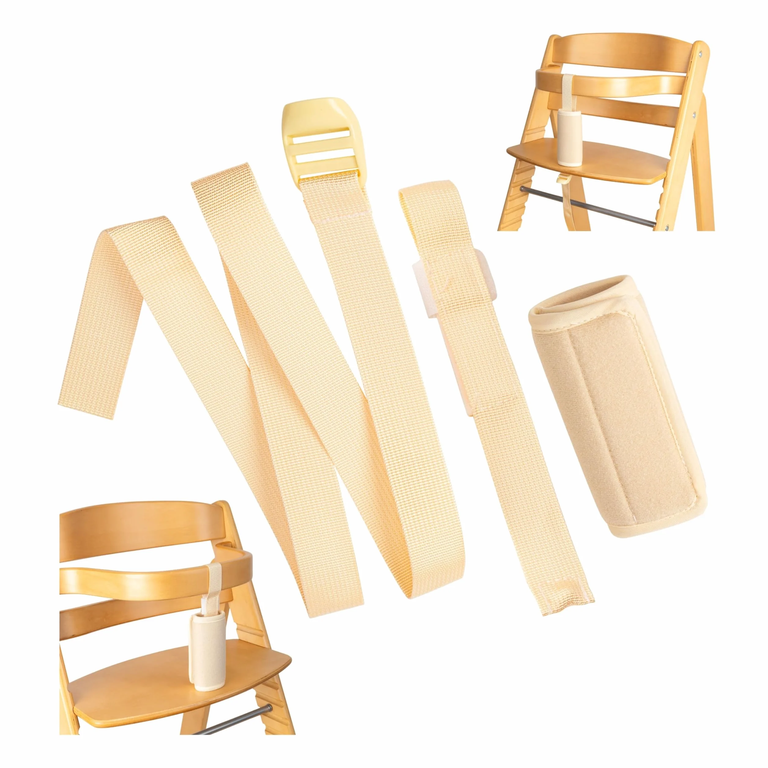Set cintura inguinale con protezione cintura per seggiolone, confezione da 3, in beige, due cinture compatibili con Hauck Alpha Beta, Stokke Tripp Trapp, roba, Kinderkraft, ecc.