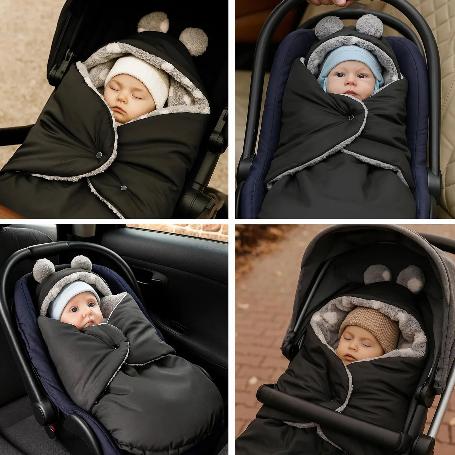 Coprigambe per bambini, per l'inverno, adatto per passeggino, ovetto, seggiolino auto, passeggino (605.021 nylon, grafite, Minky, grigio (cuore bianco))