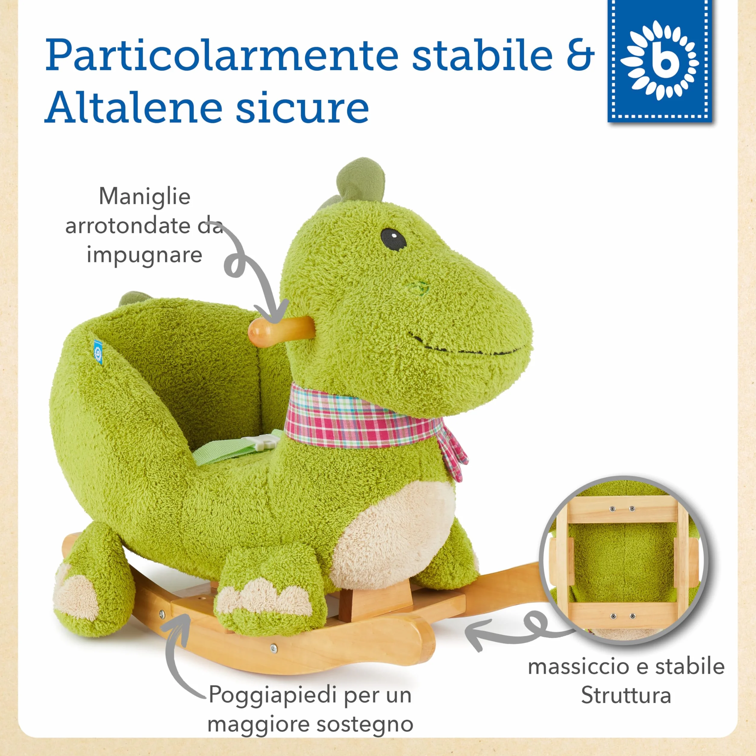 Bieco 74002110 dondolo animale Dino, circa 65 x 32 x 48 cm, verde