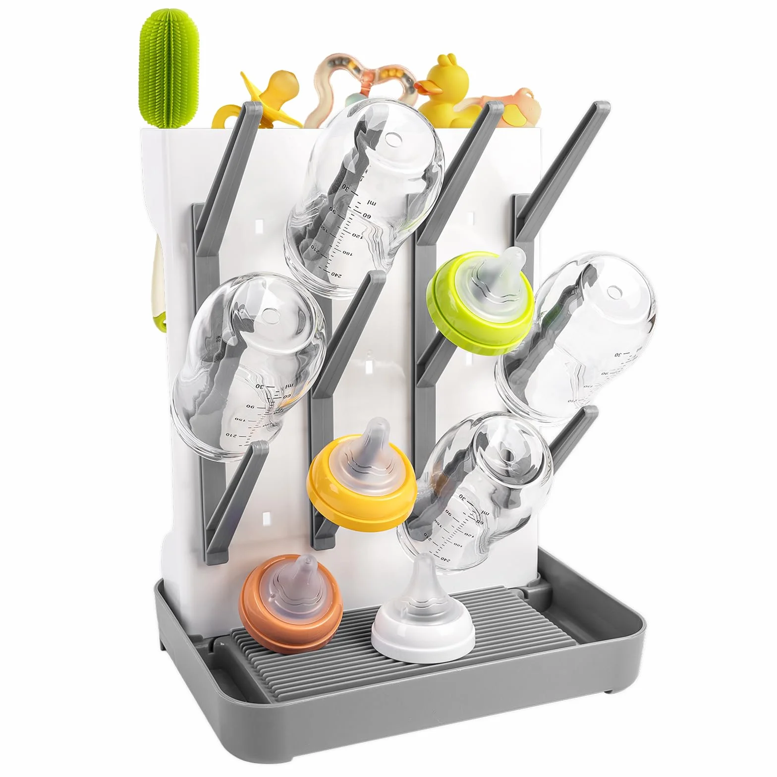 Supporto a secco per biberon, verticale, per asciugacapelli, salvaspazio, per biberon e accessori per neonati (grigio)