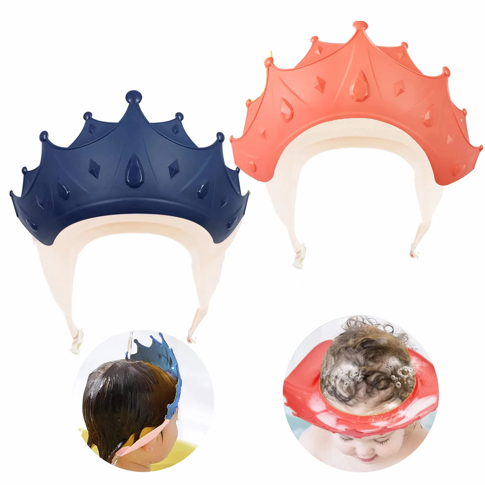 2 Pezzi Corona Cuffia Doccia per Bambini Cappello Bagnetto Bambini Cuffia Shampoo per Bambini Visiera Doccia Bambini Regolabile Protegge Gli Occhi dall'Acqua e Shampoo per La Cura del Bambino