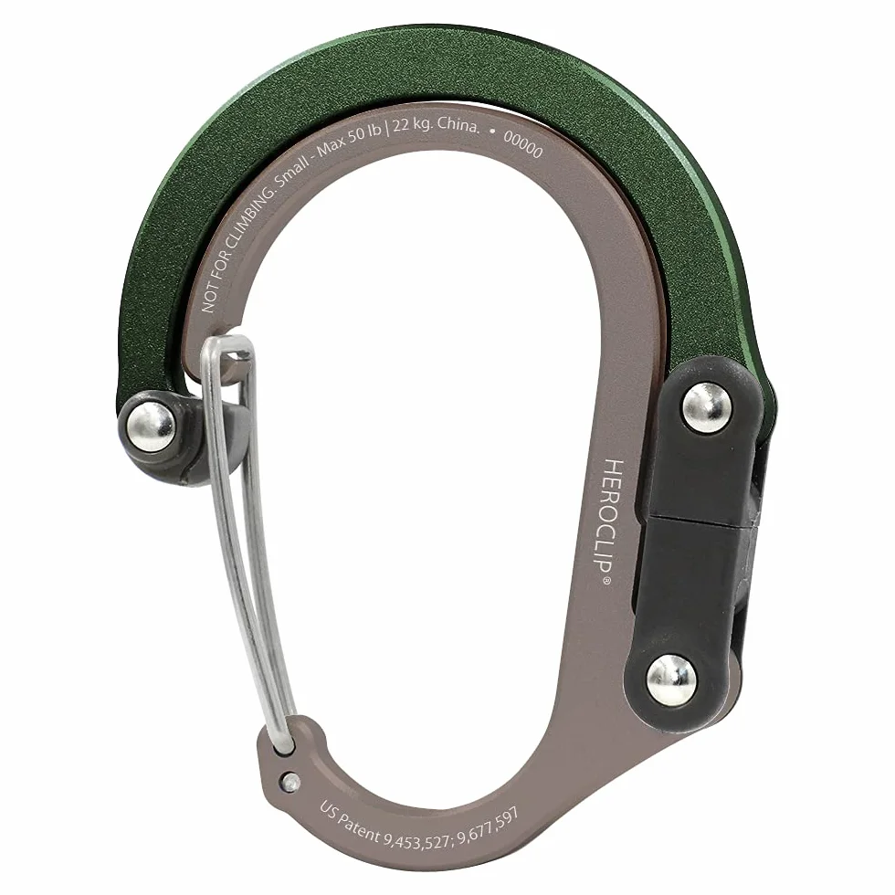 GEAR AID HEROCLIP - Moschettone con clip e gancio, borsa, borsa, zaino, gancio per passeggino, portachiavi, moschettone e gadget multifunzionale per campeggio, pesca, escursionismo o viaggi
