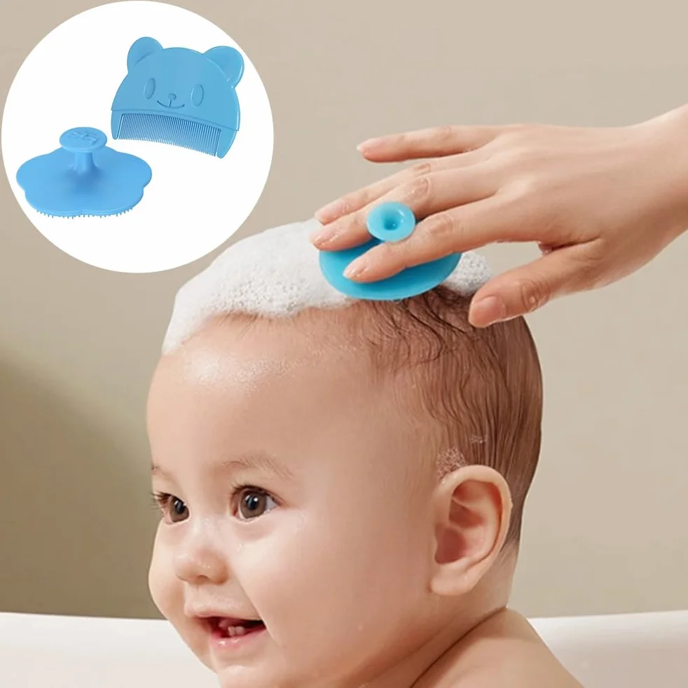 Set di 2 Pettini per Neonati in Blu - Pettini e Spazzole in Silicone per il Massaggio del Cuoio Capelluto - Ideali per i Piccoli Bambini