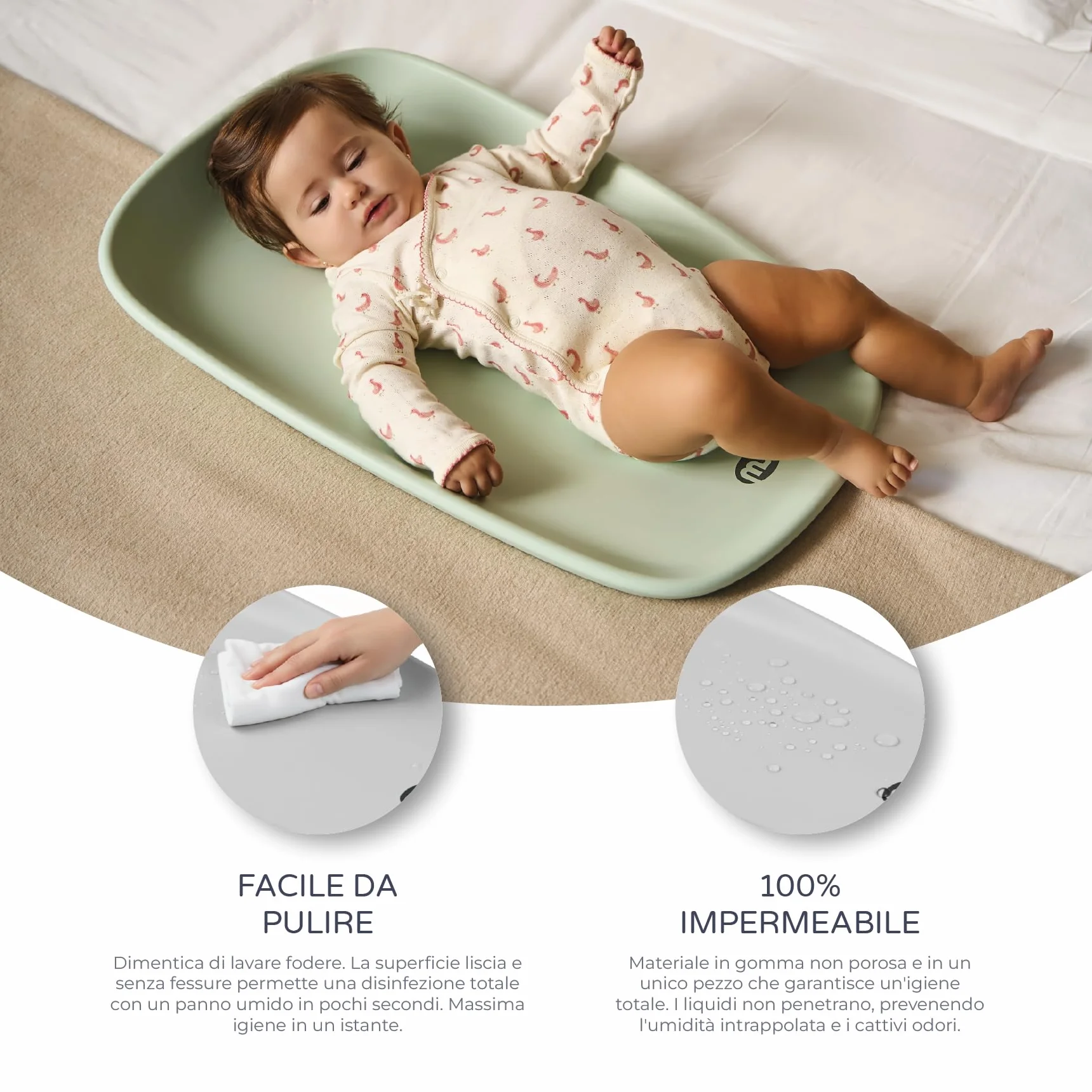 MS BabyWorld – FOAMY – Fasciatoio per Neonati Antiscivolo in EVA | Impermeabile, Facile da Pulire, Compatto per Viaggi e Uso Quotidiano | Da 0 a 12 Mesi | 67x41x10 cm (Grigio)