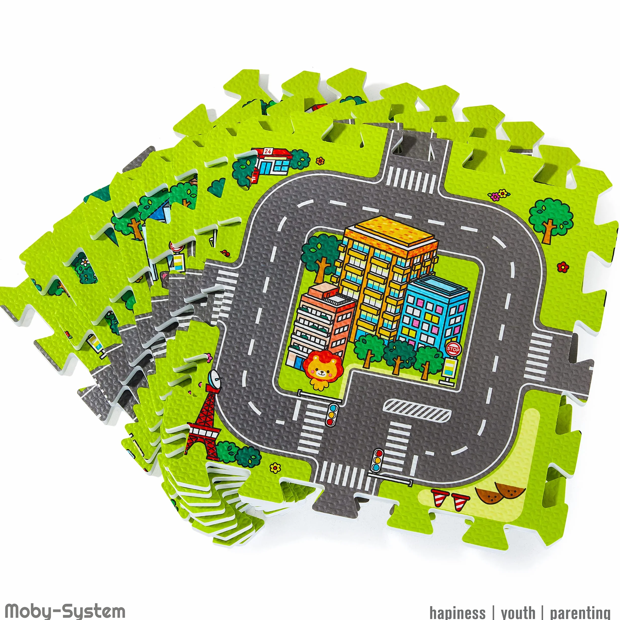 Moby-System Tappetino Puzzle per Bambini 90 x 90 x 1 cm - Inodore e Sicuro - Grande Tappetino da Gioco per Ragazzi e Ragazze - Senza Sostanze Tossiche