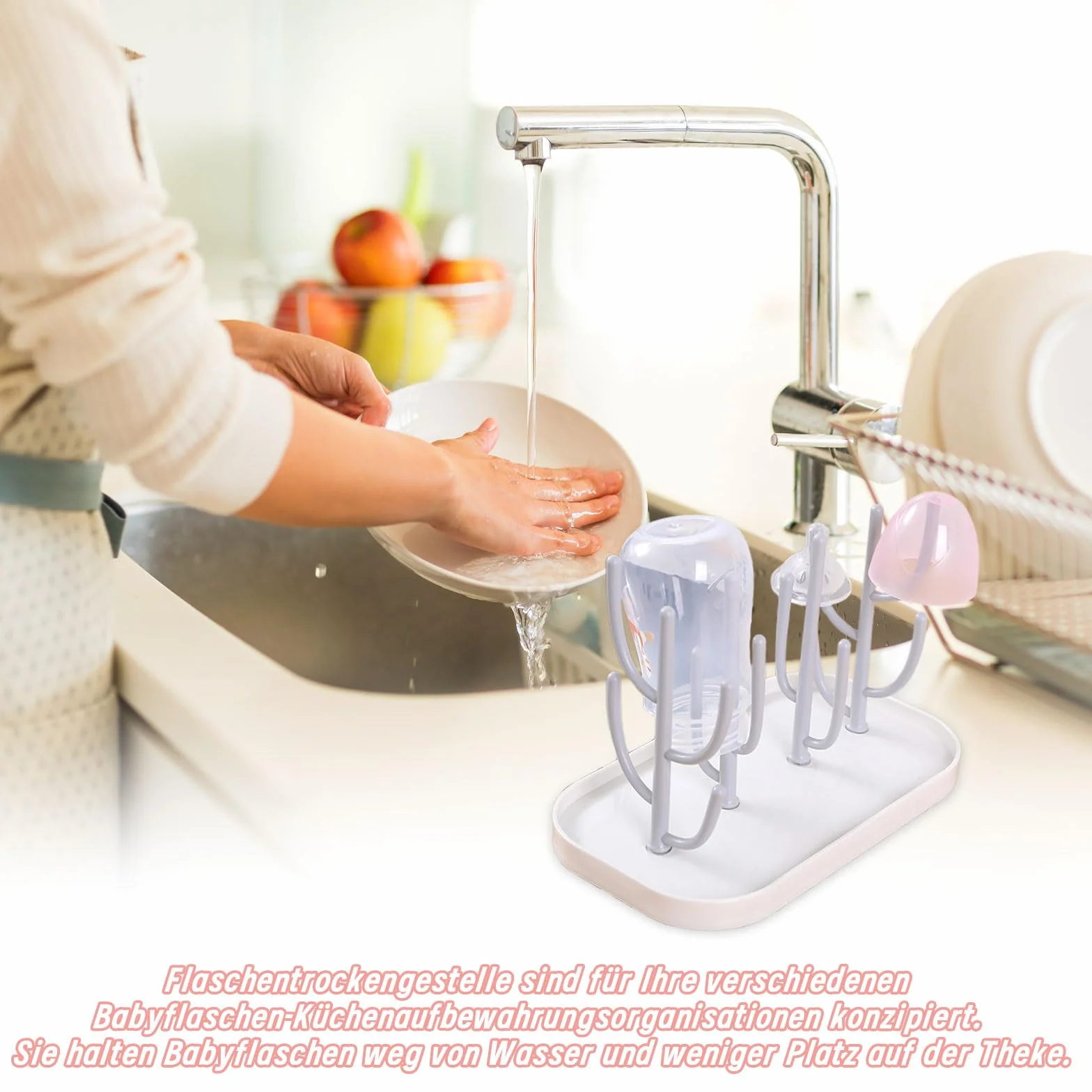 Scolapiatti per biberon, supporto con piastra rimovibile, multifunzionale per biberon, ciuccio, bicchieri, accessori per biberon (grigio)