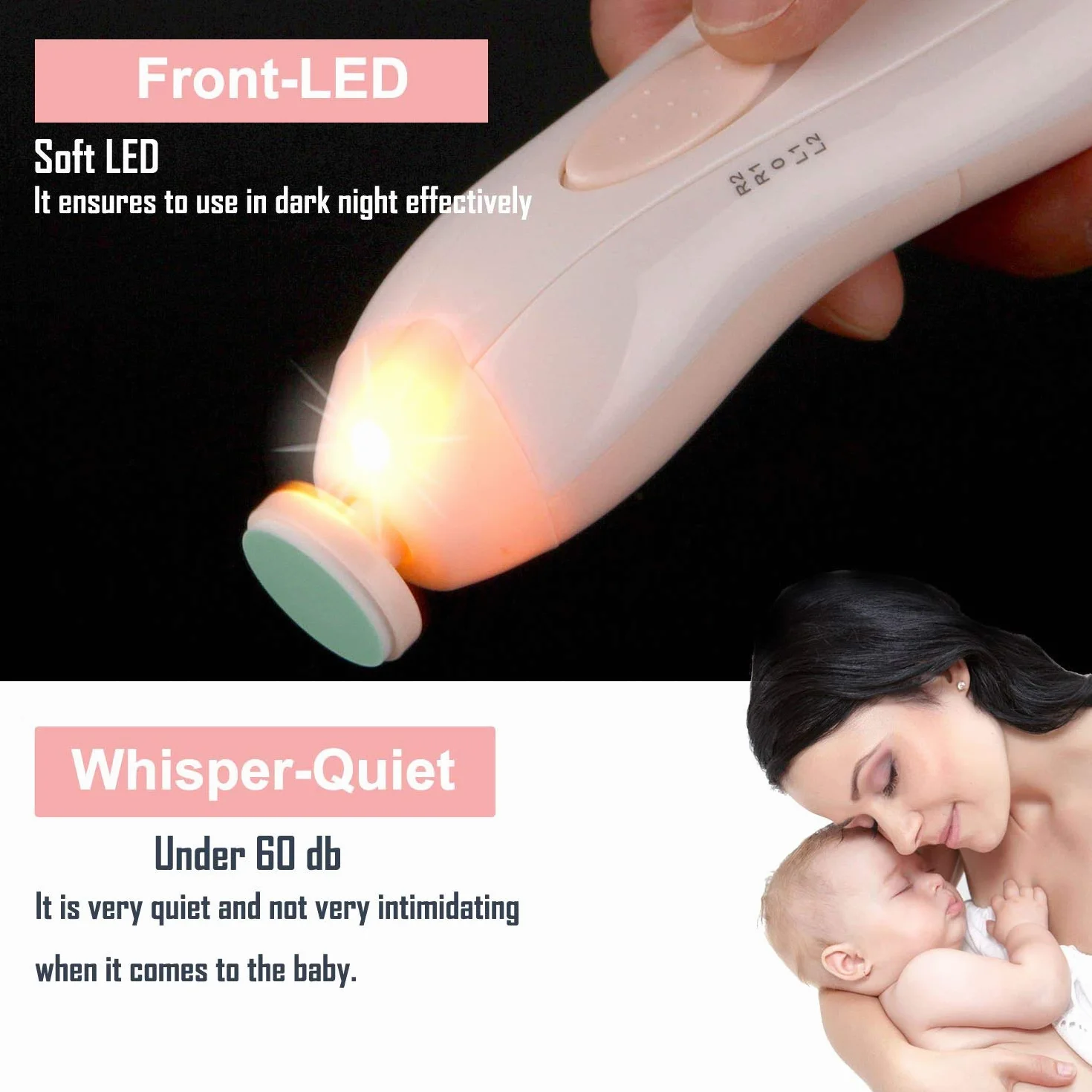 WADEO Tagliaunghie Neonati Elettrico, Lima Unghie Neonato Batteria Operato, Nail Trimmer per Bambini con LED Frontale & Silenzioso, Strumenti Sicuri per Cura Unghie Neonati