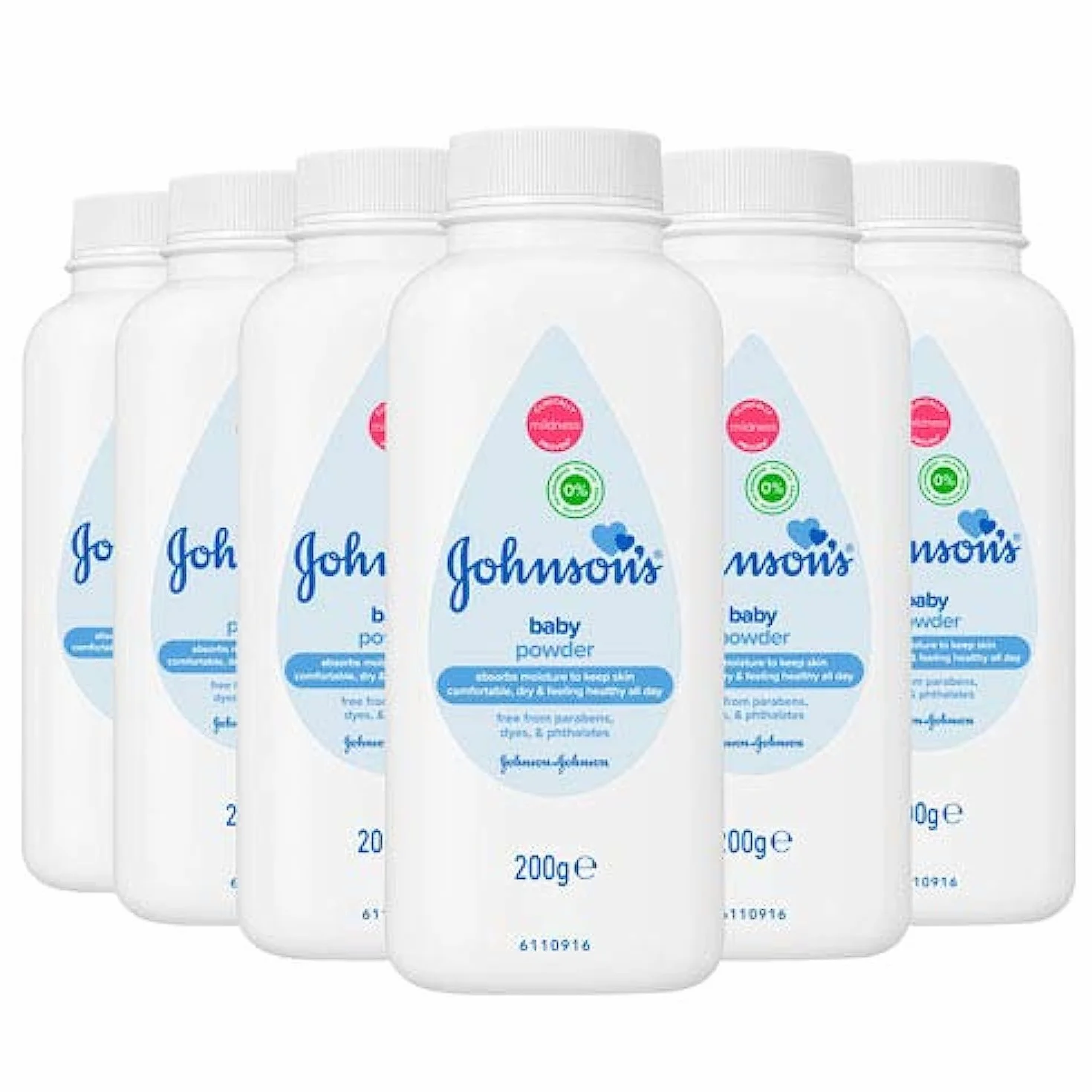 Johnson's Baby Talco in polvere e talco morbido per la cura della pelle, confezione da 6 x 200 g