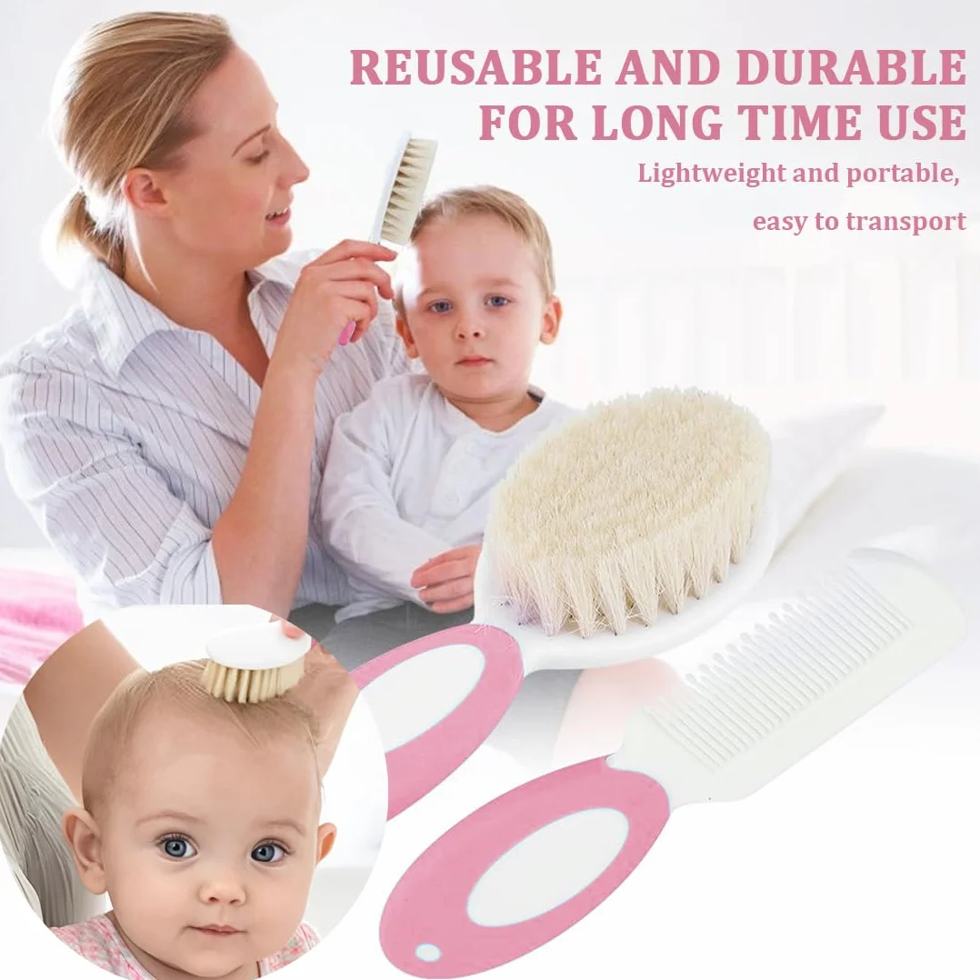 Set Spazzola e Pettine per Bambino,1 set,Spazzola Neonati con Morbide Setole Naturali, Pettine con Punte Arrotondate,regalo perfetto per la registrazione del bambino,Rosa