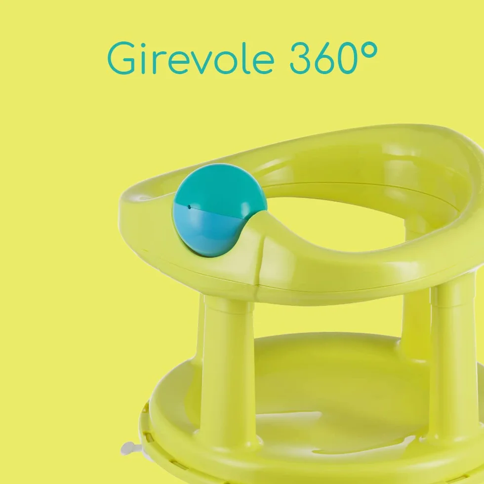 Bebeconfort Seggiolino Girevole Bagnetto neonato per Vasca da Bagno e Doccia, Seggiolino da bagno per bambini fino a 10 kg, Girello per il Bagnetto, Seduta ergonomica, Ventose di Sicurezza, Lime