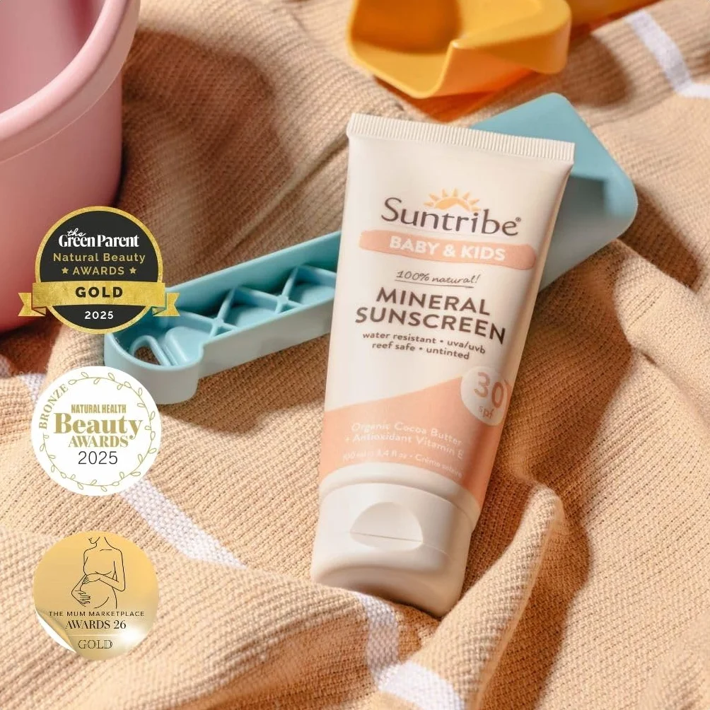 Crema Solare Naturale Minerale Neonati & Bambini FPS 30 Suntribe - 100 ml, Biologica, Senza Profumo - 100% Naturale, Resistente all'Acqua - "Migliore Crema Solare Minerale" (The Mum Marketplace)