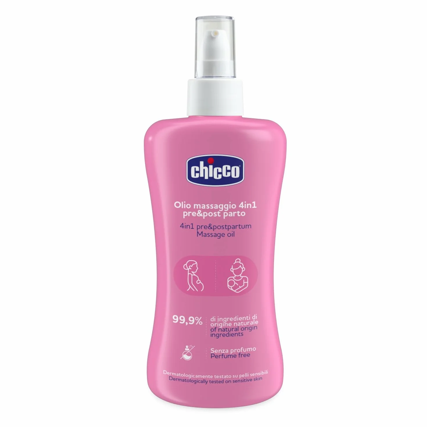 Chicco Olio Per Massaggio Pre e Post Parto 4in1, Soluzione Naturale e Multifunzionale, Previene Smagliature, Idratante ed Elasticizzante, Rosa