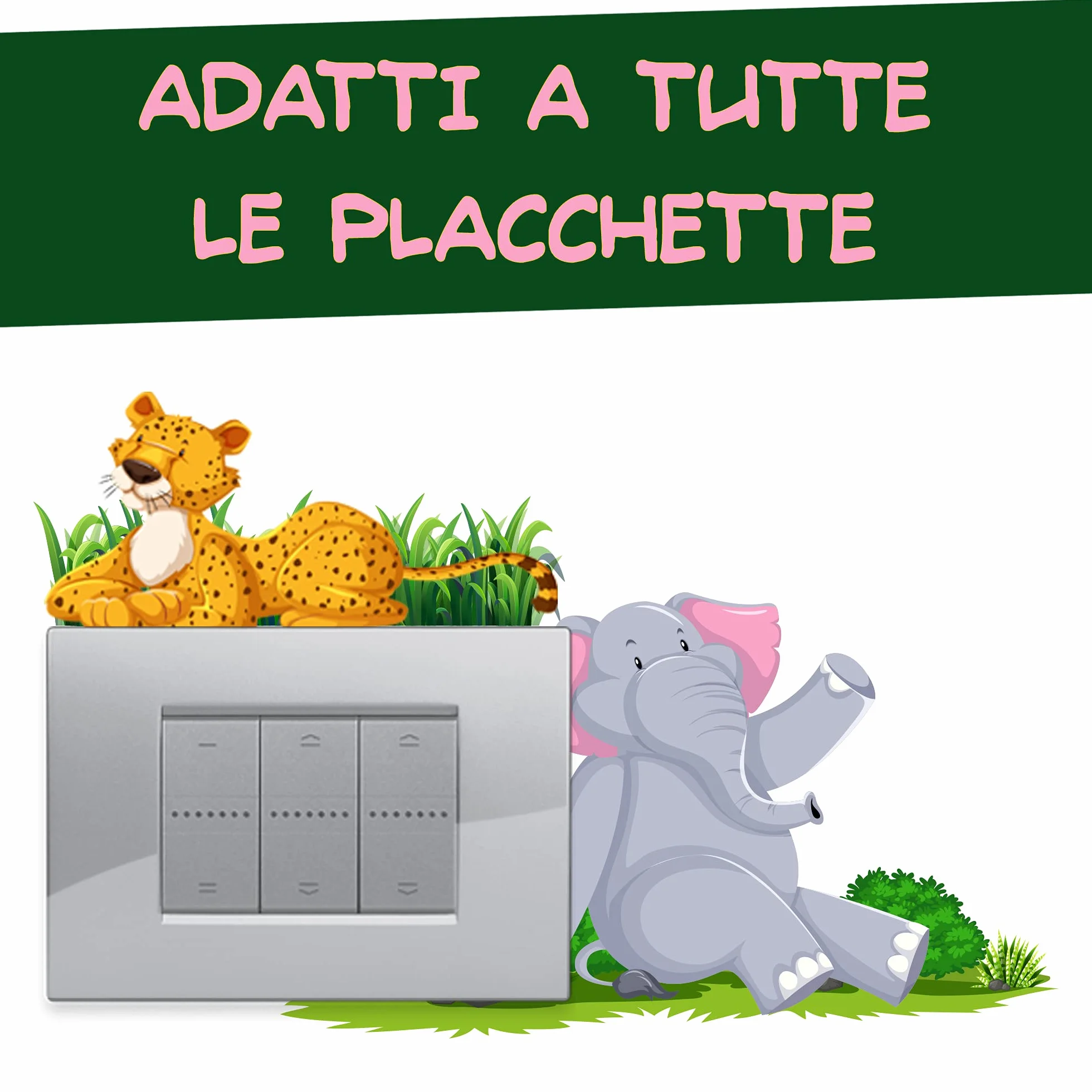 Bizarre Creations | Adesivi Animaletti per Decorazione Interruttori Luce, Adesivi per Interruttori, Bambini, Adesivi Simpatici Animaletti Savana Elefantino Leone Cameretta (10 Pezzi)
