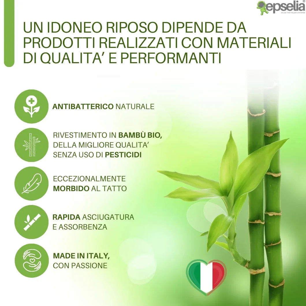 EPSELIA Cuscino Lettino per Bambini Memory Foam in BAMBU' BIO cm 60x40 H6 Antisoffoco Ergonomico, Anallergico e Traspirante tessuto Air 3D, Cuscino Asilo o Viaggio Sfoderabile, CertiPUR™ OEKO-TEX®