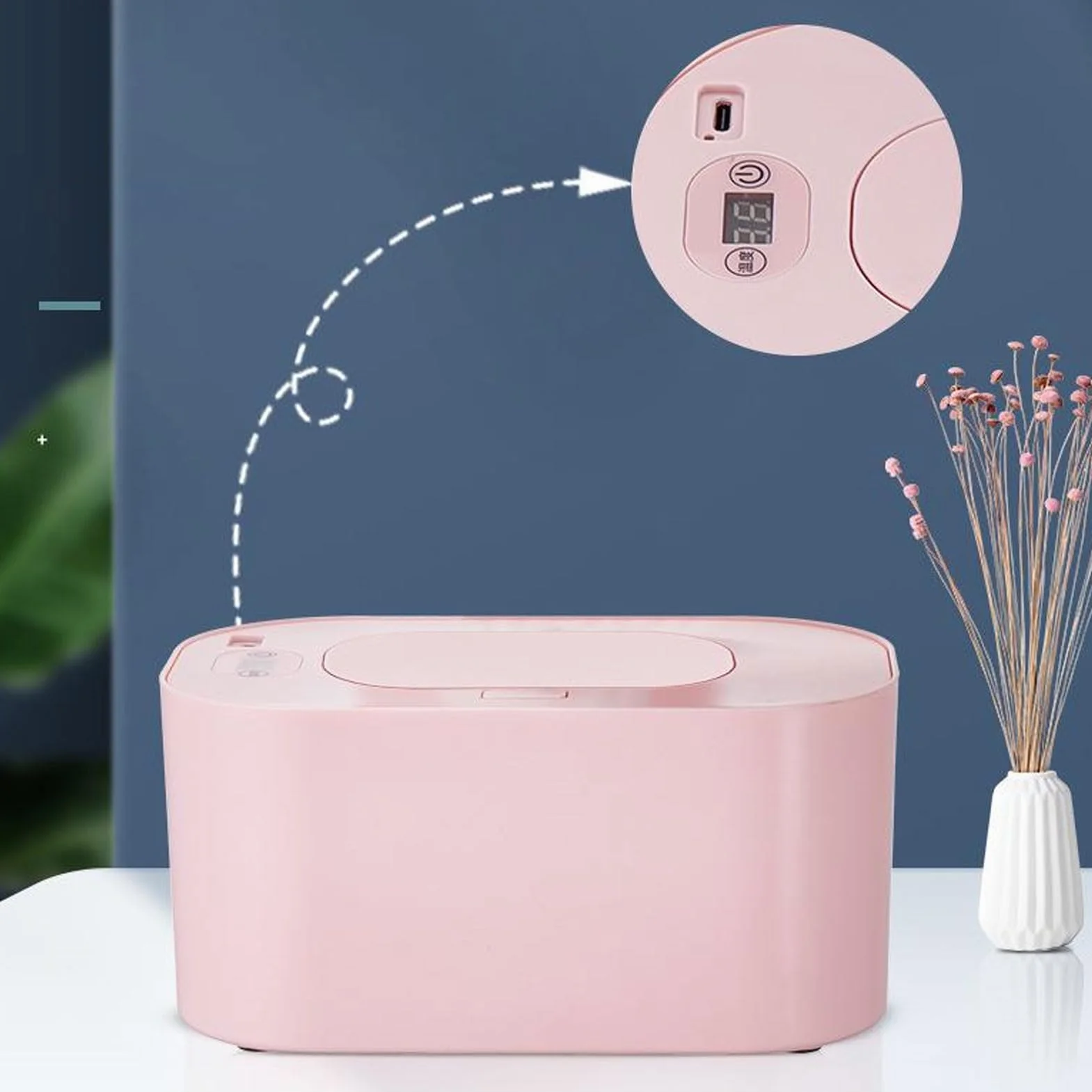 Riscaldatore per salviette umidificate per neonati, termostato scaldasalviette per neonati e dispenser di salviette umidificate per neonati Scaldasalviette per pannolini con (Pink)