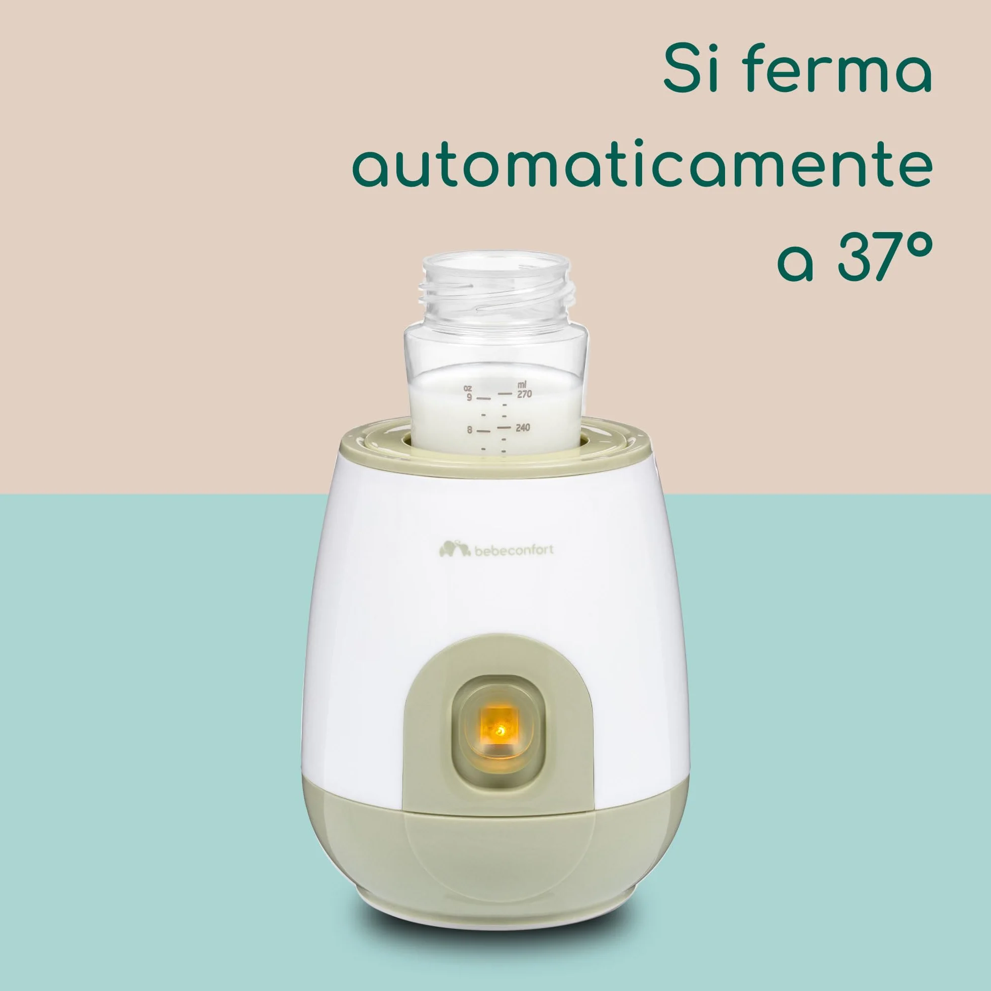 Bebeconfort Express Scaldabiberon Elettrico, Scalda Biberon Neonato Compatibile con biberon e vasetti omogeneizzati, Scalda in 2 minuti, colore Bianco/Verde Oliva