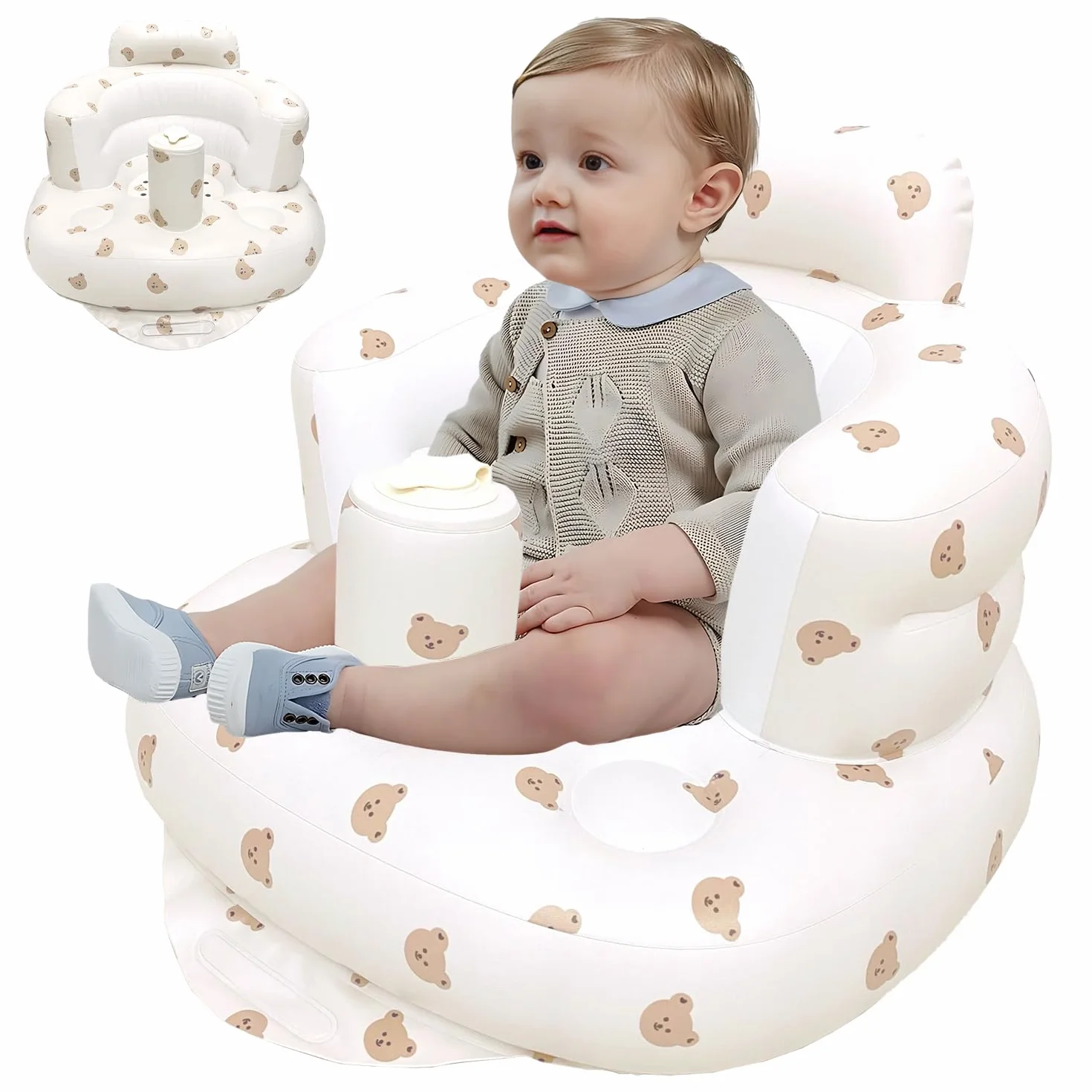 Seggiolino Gonfiabile per Bambini, Sedile da Bagno Gonfiabile per Bambini, Seggiolone gonfiabile portatile da pavimento, Sedile da Allenamento per Bebè, Sedia per Baby Shower, per bambini da 3+ mesi