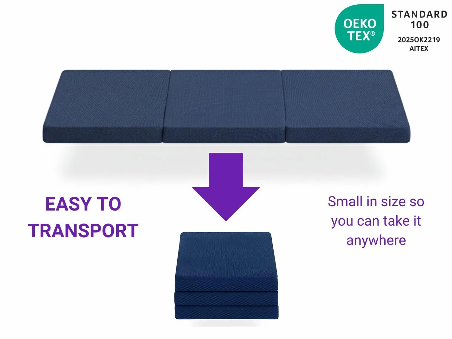 DREAMDI Materasso per lettino da viaggio 120 x 60 cm - Pieghevole in 3 pezzi - Nucleo in schiuma HR 5 cm - Traspirante e Antibatterico Blu