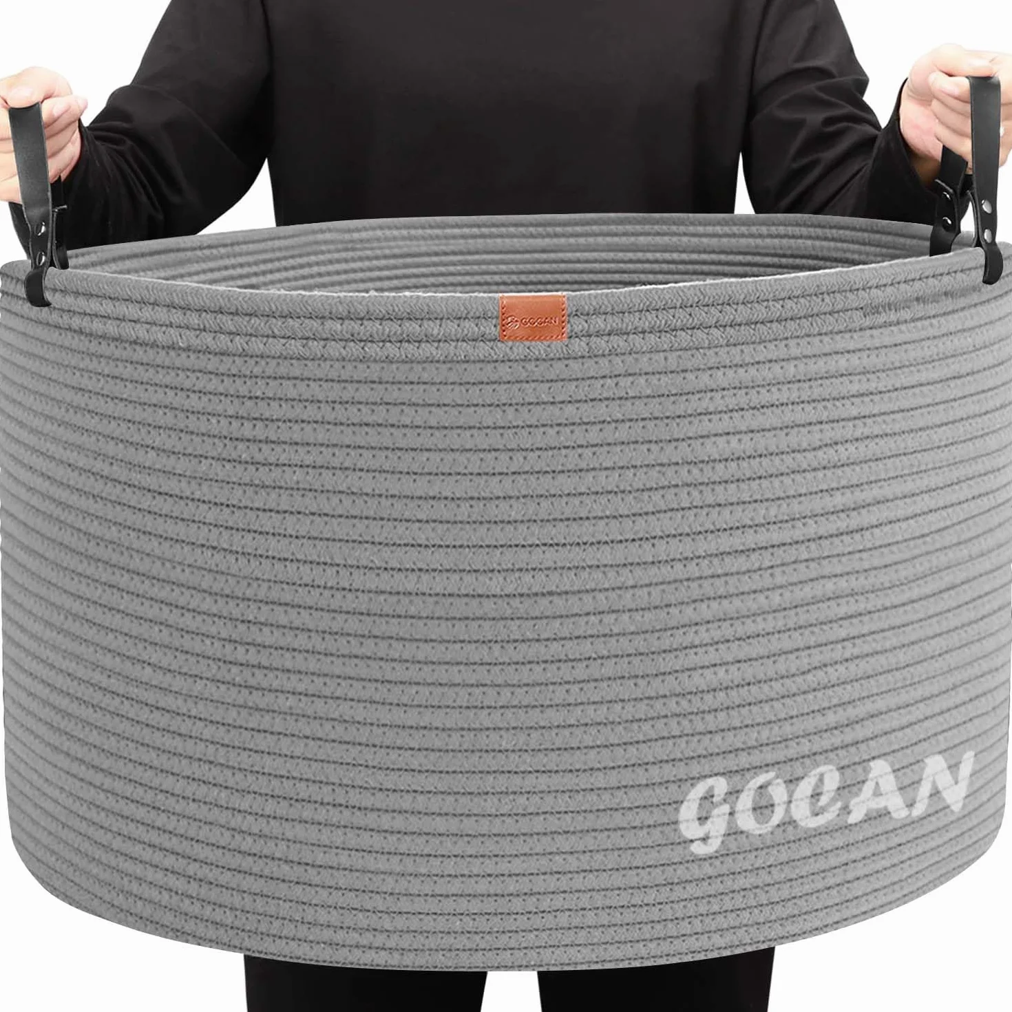 GOCAN XXXL Cesto Portaoggetti, Cesto Grande, Cesto per Biancheria in Corda di Cotone, Cesto per Biancheria per Coperte, Cuscini nel Soggiorno, Vestiti Giocattoli nella Cameretta dei Bambini, grigio