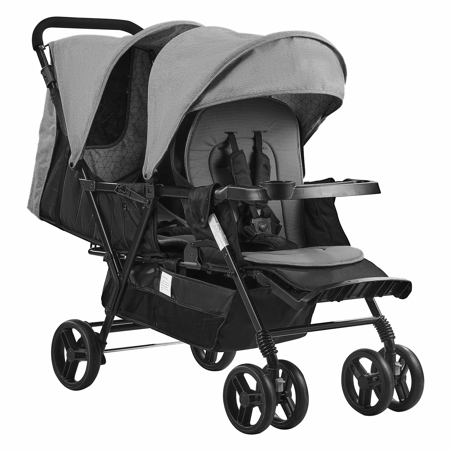 VEVOR Passeggino Doppio, Schienale/Poggiapiedi Regolabili, Passeggino Gemellare Pieghevole Leggero, Cintura di Sicurezza Avvolgente, Cestino Portaoggetti, per Neonati, Bambini Piccoli (Grigio Scuro)