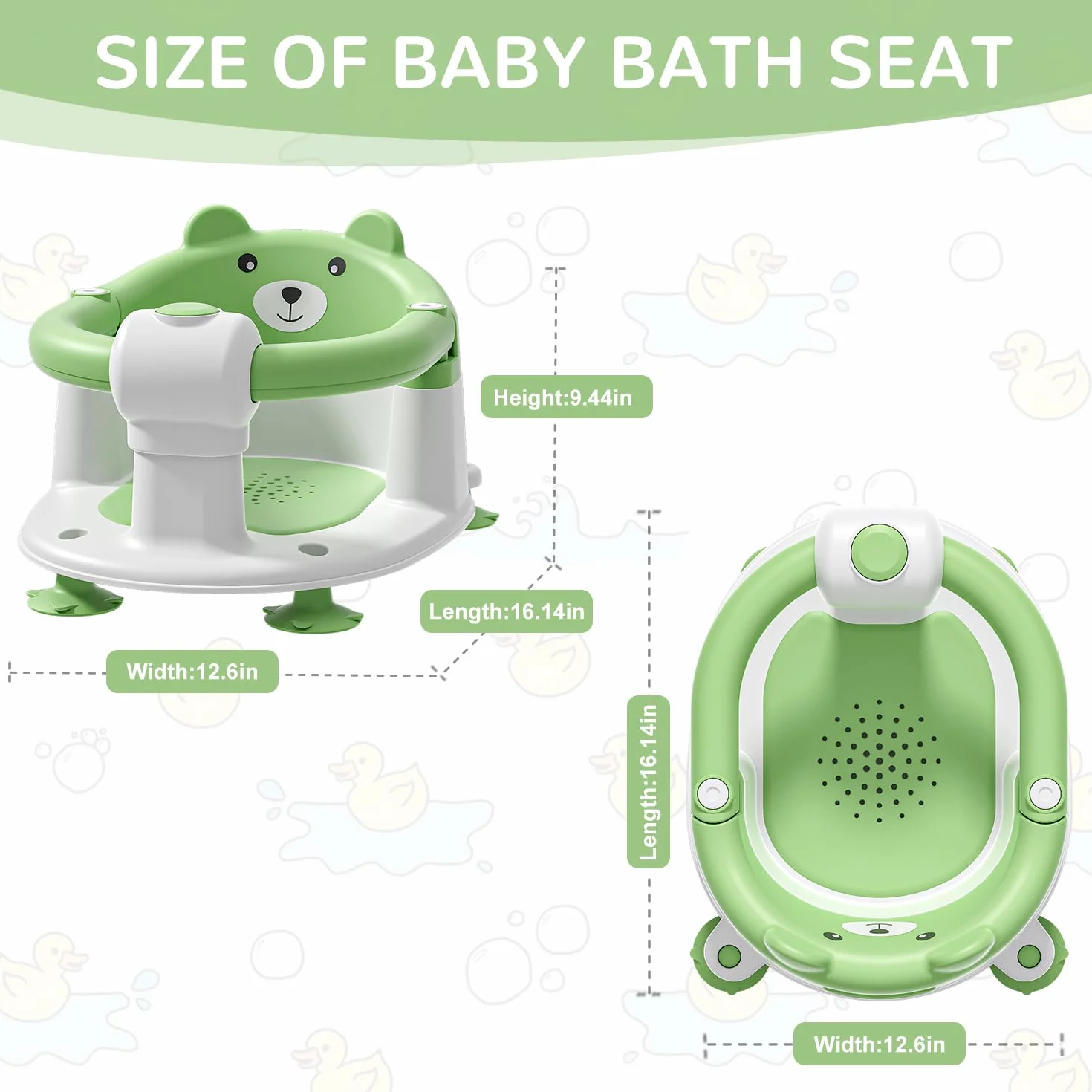 Seggiolino per Vasca da Bagno per Bambini a Partire da 6 Mesi, Seggiolino da Bagno Antiscivolo con 4 Ventose e Cuscino per Neonati, Sedia per Doccia Portatile per Doccia o Vasca da Bagno, Verde